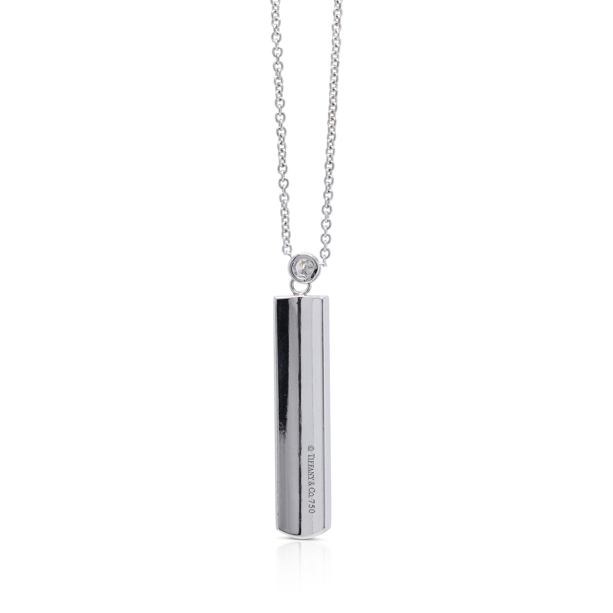Tiffany & Co. 18k White Gold 1837 Bar Pendant Necklace with Diamond