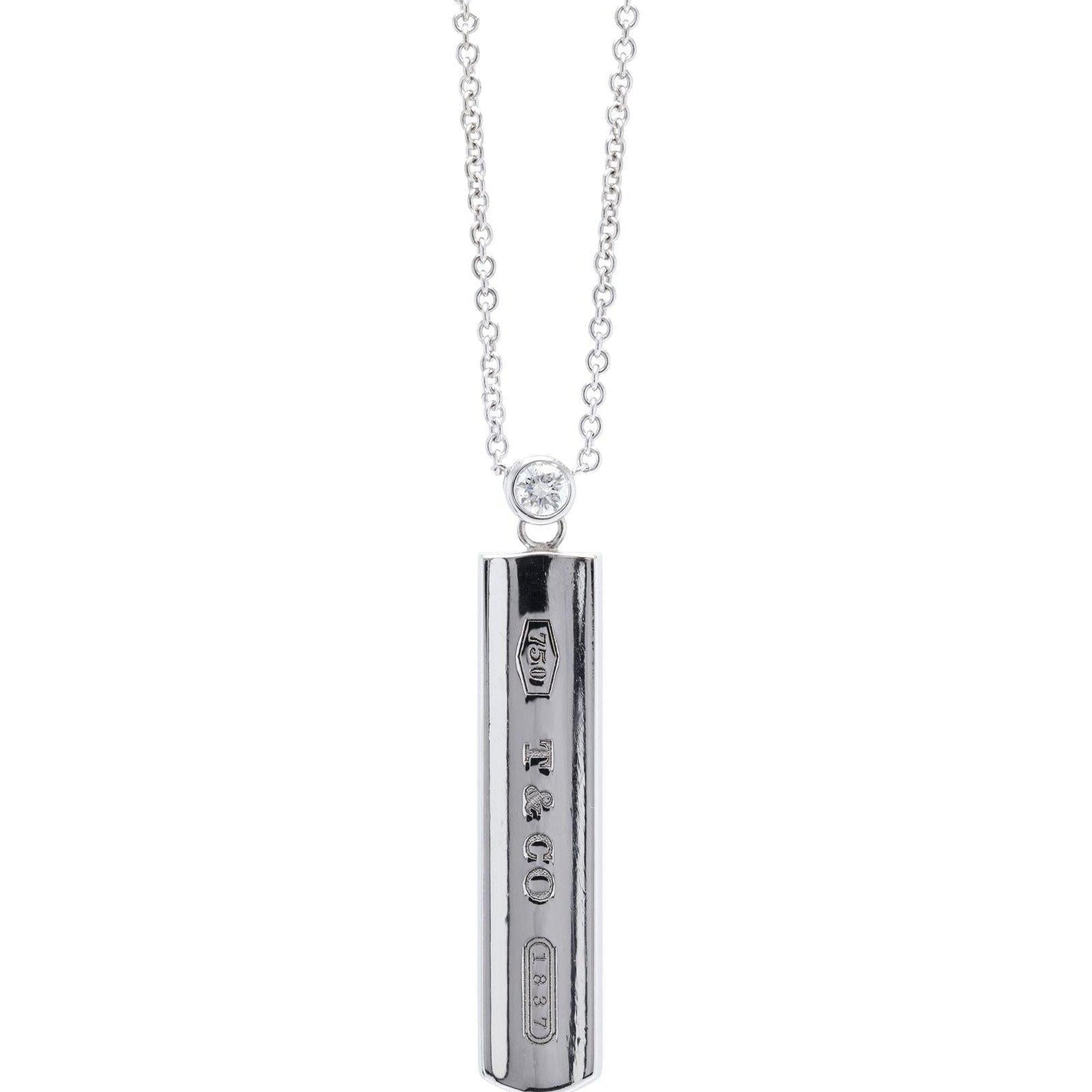 Tiffany & Co. 18k White Gold 1837 Bar Pendant Necklace with Diamond