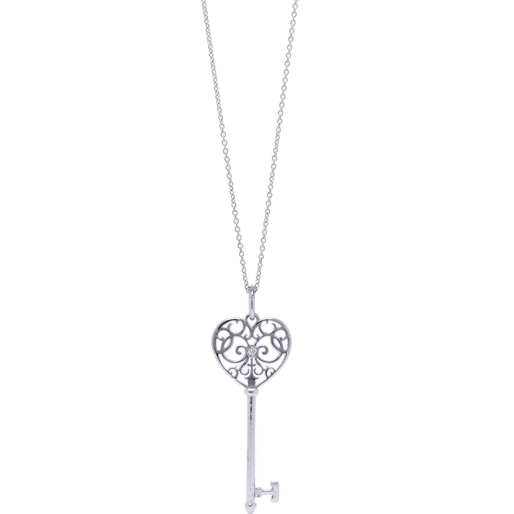 Tiffany & Co. 18k White Gold Diamond Enchant Heart Key Pendant Necklace