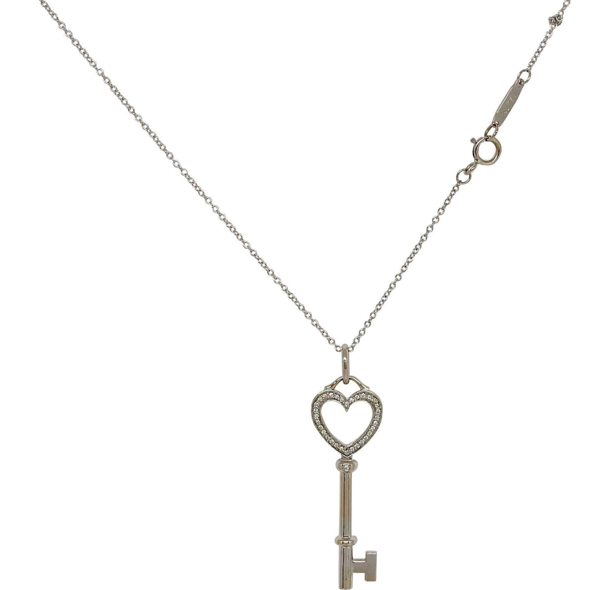 Tiffany & Co. 18k White Gold & Diamond Heart Key Pendant Necklace