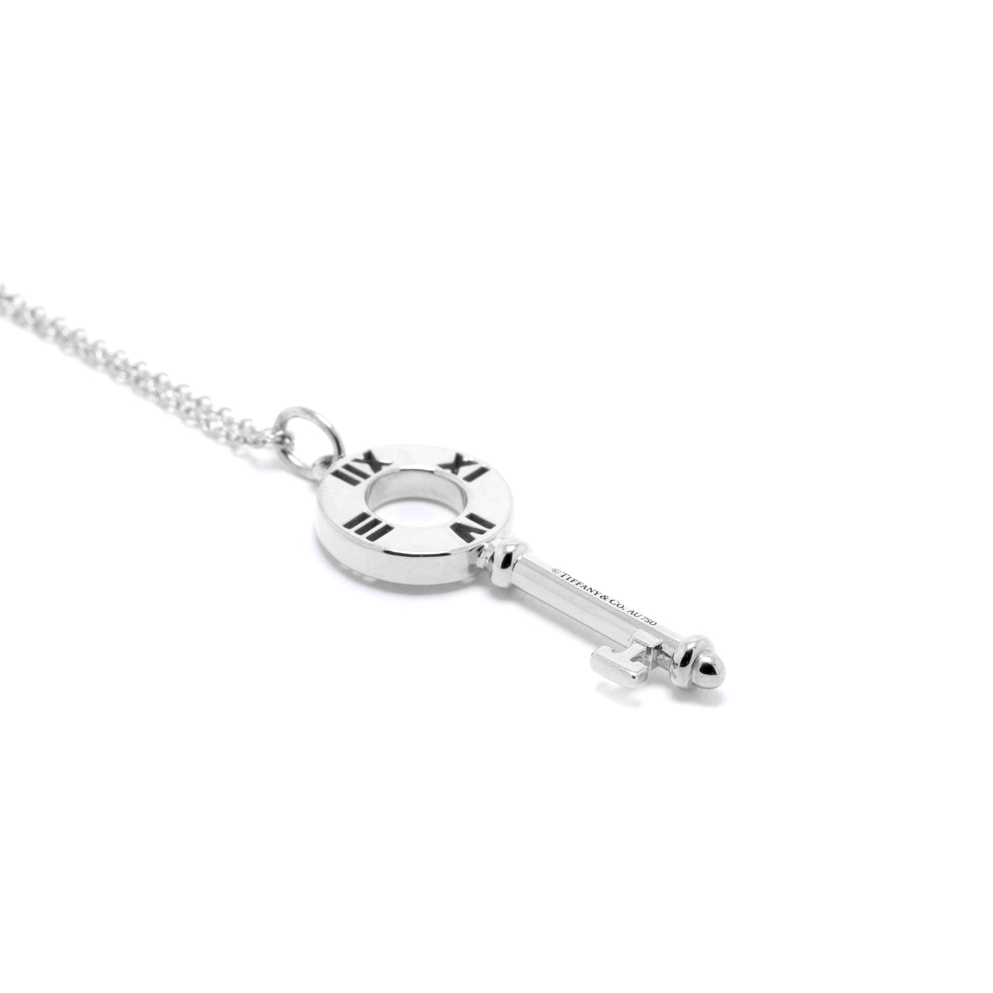 Tiffany & Co. 18k White Gold Diamond Pierced Atlas Key Pendant Necklace w/ Box