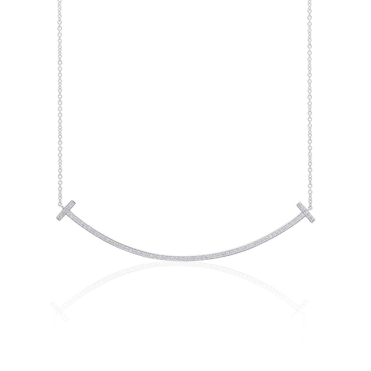 Tiffany & Co. 18k White Gold Diamond T Smile Pendant Necklace