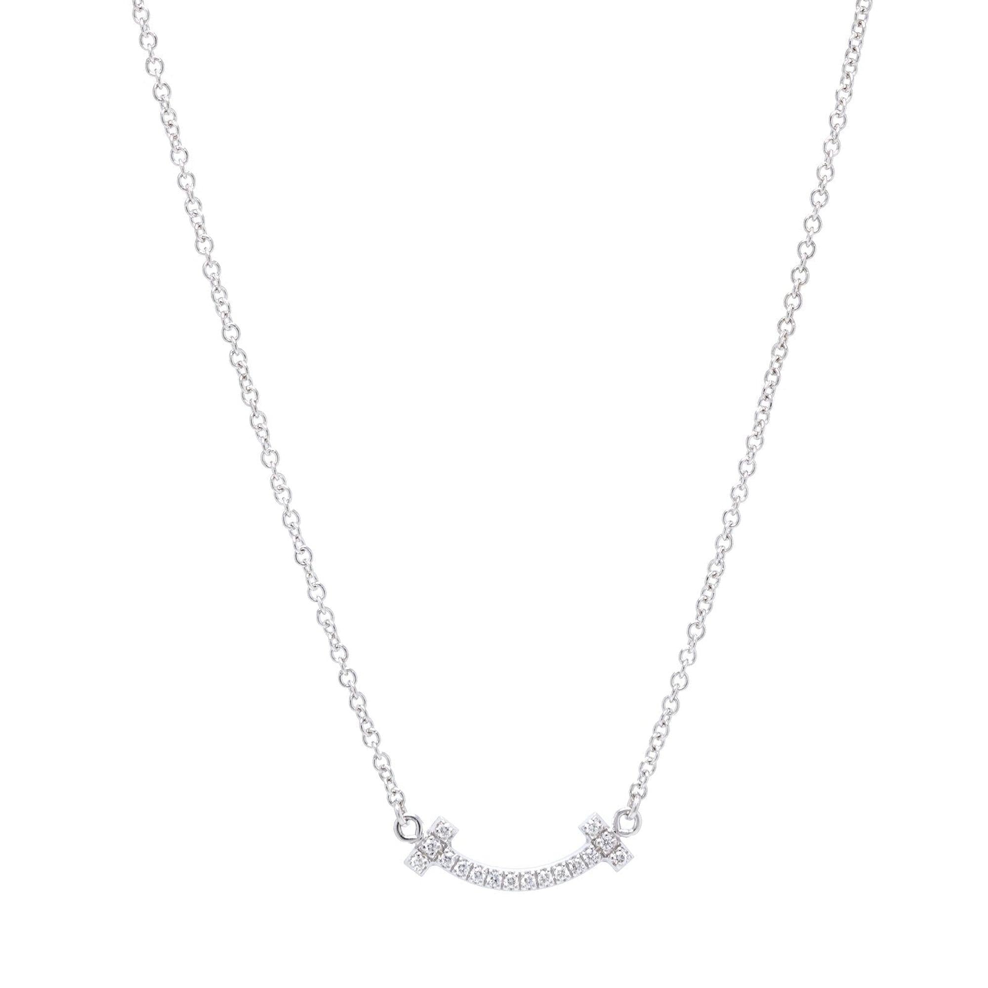 Tiffany & Co. 18k White Gold Mini T Smile Diamond Pendant Necklace