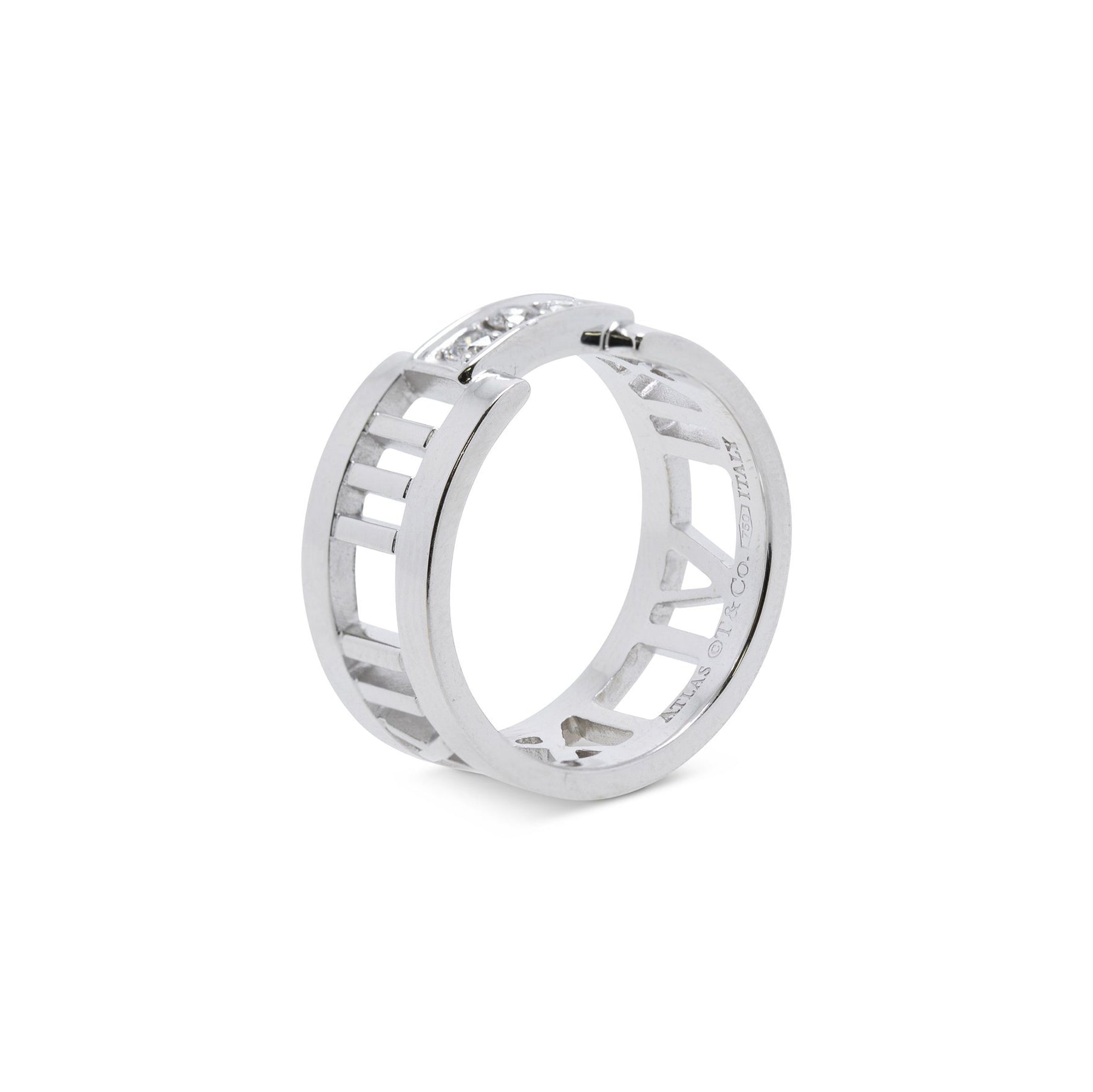 Tiffany & Co. 18k White Gold Wide Atlas Open Ring with Diamonds