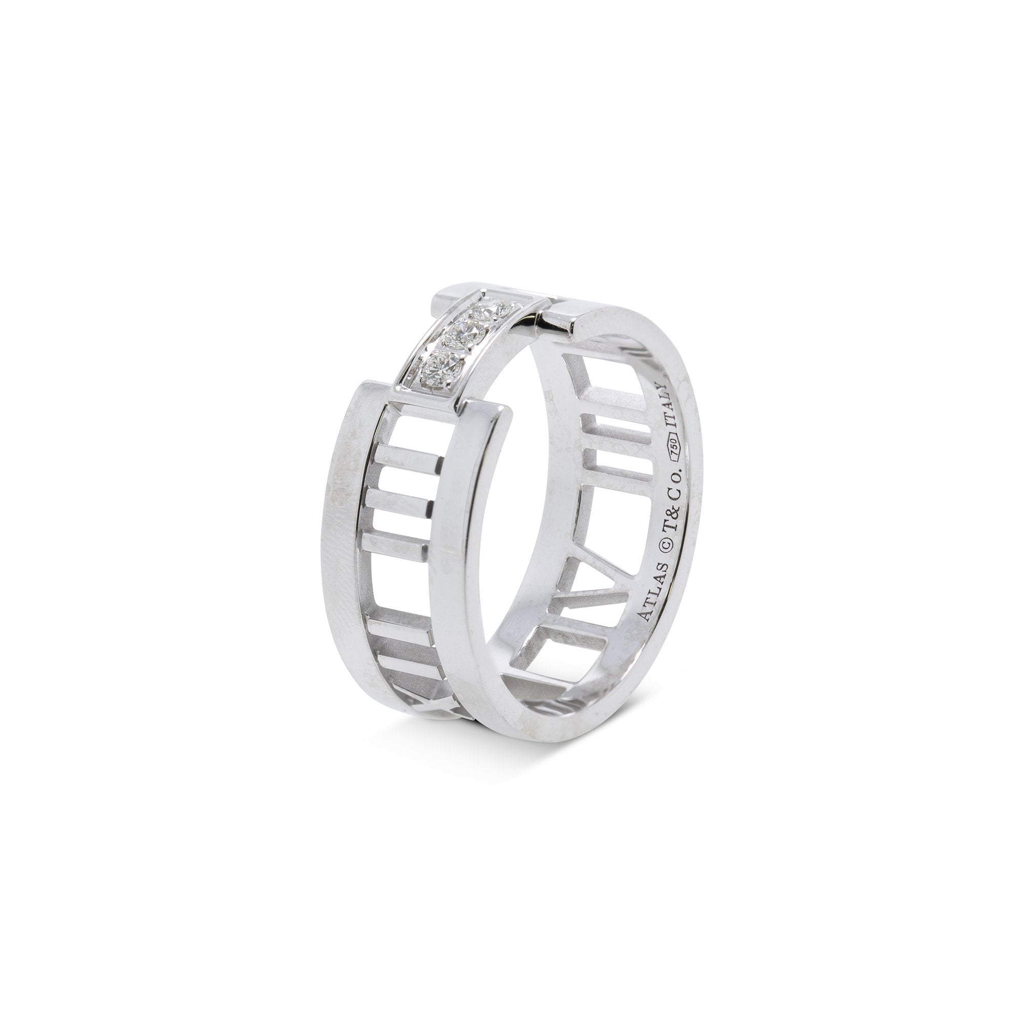 Tiffany & Co. 18k White Gold Wide Atlas Open Ring with Diamonds