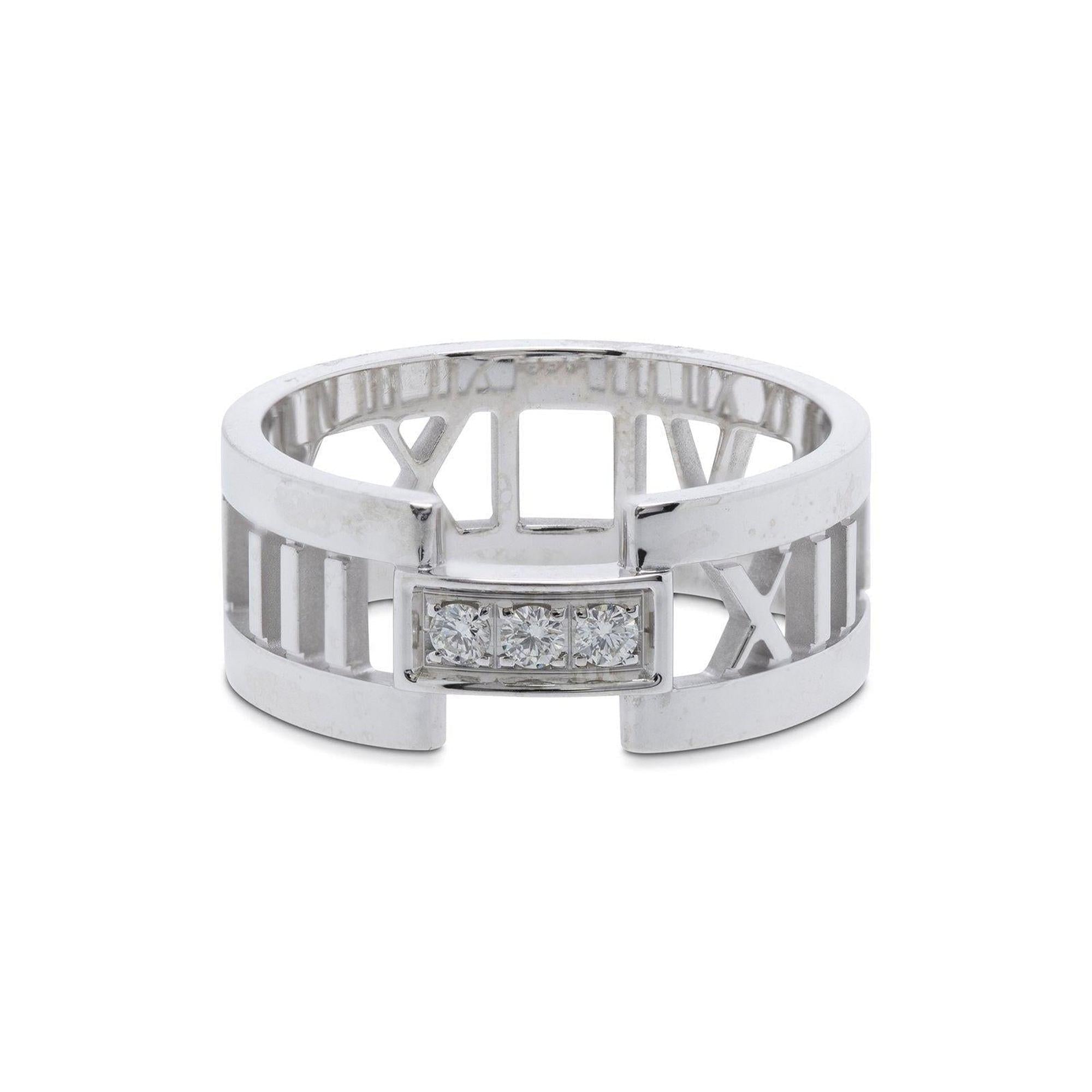 Tiffany & Co. 18k White Gold Wide Atlas Open Ring with Diamonds