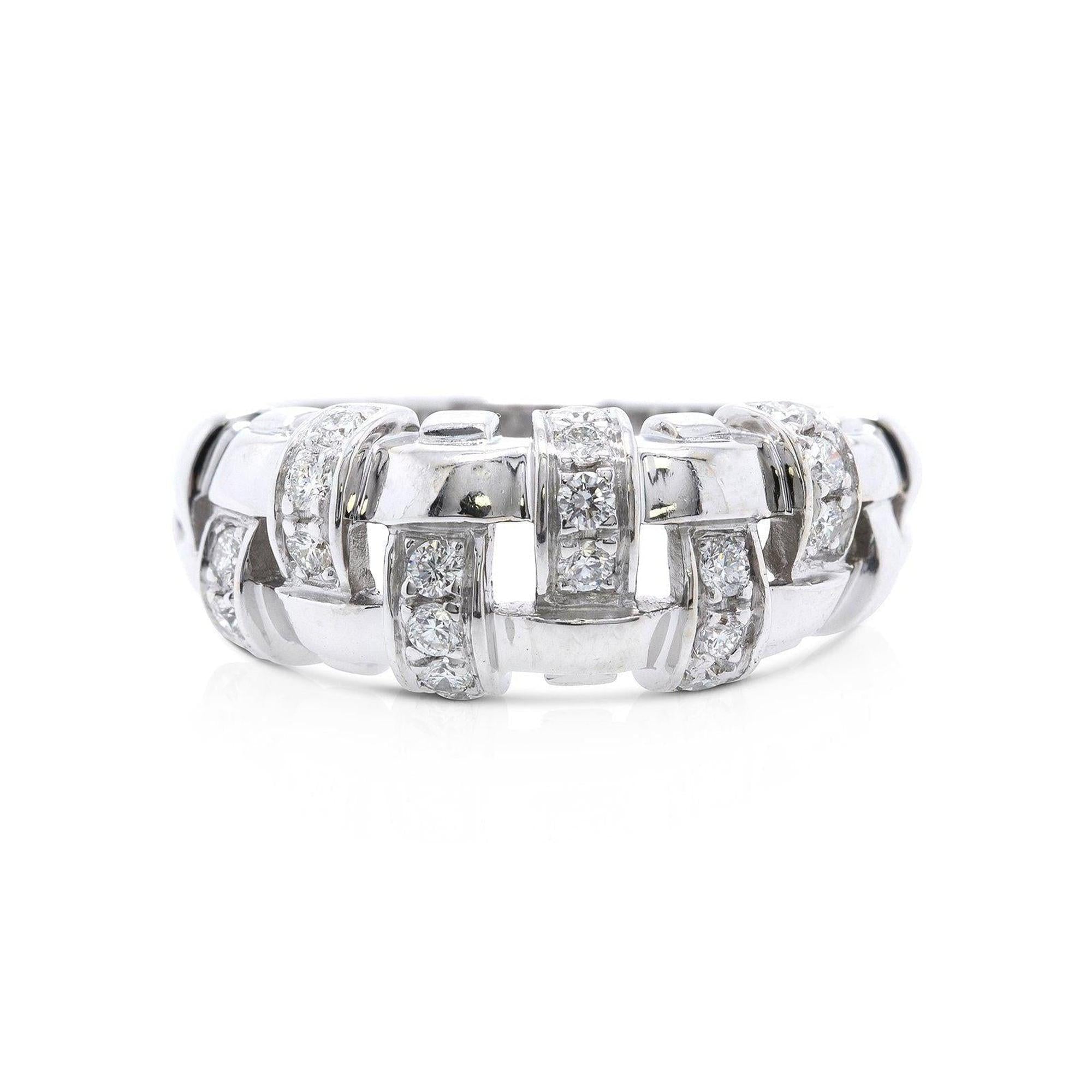 Tiffany & Co. 18k White Gold and Diamond Vannerie Basket Weave Ring