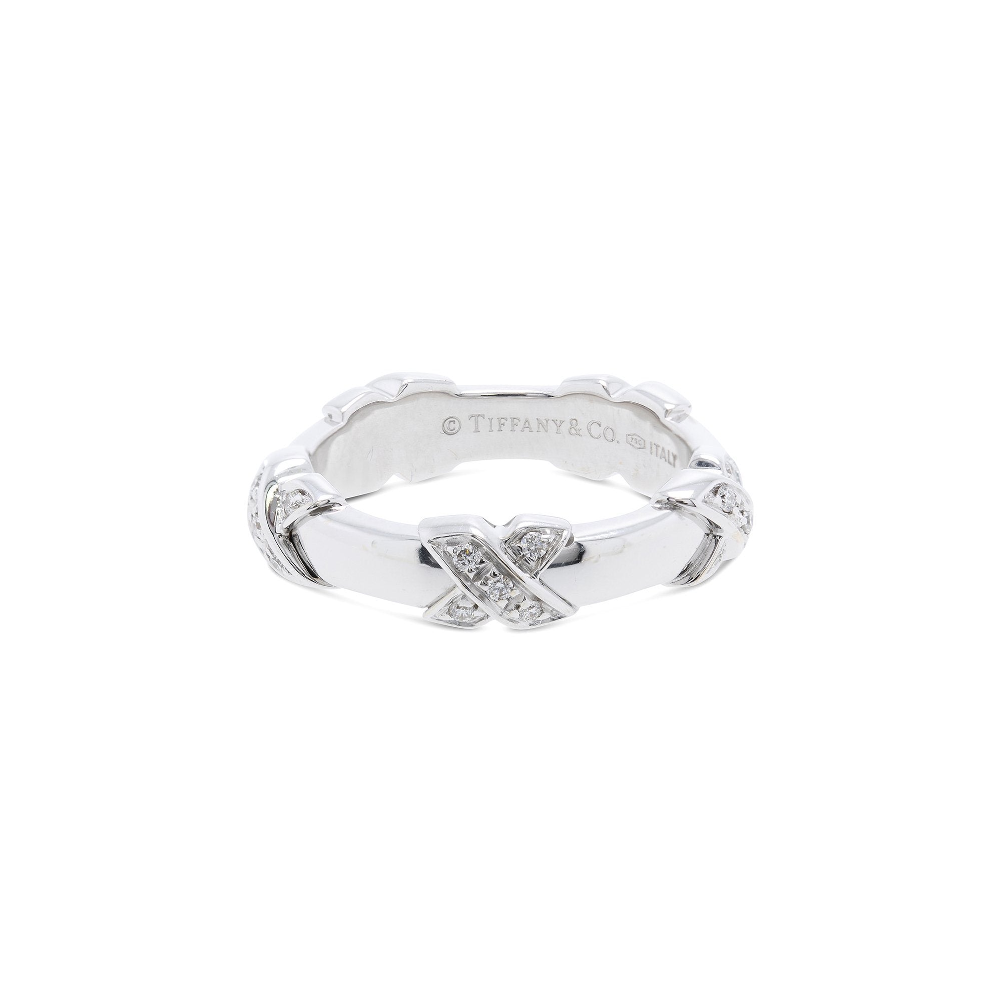 Tiffany & Co. 18k White Gold and Diamond X Band Ring