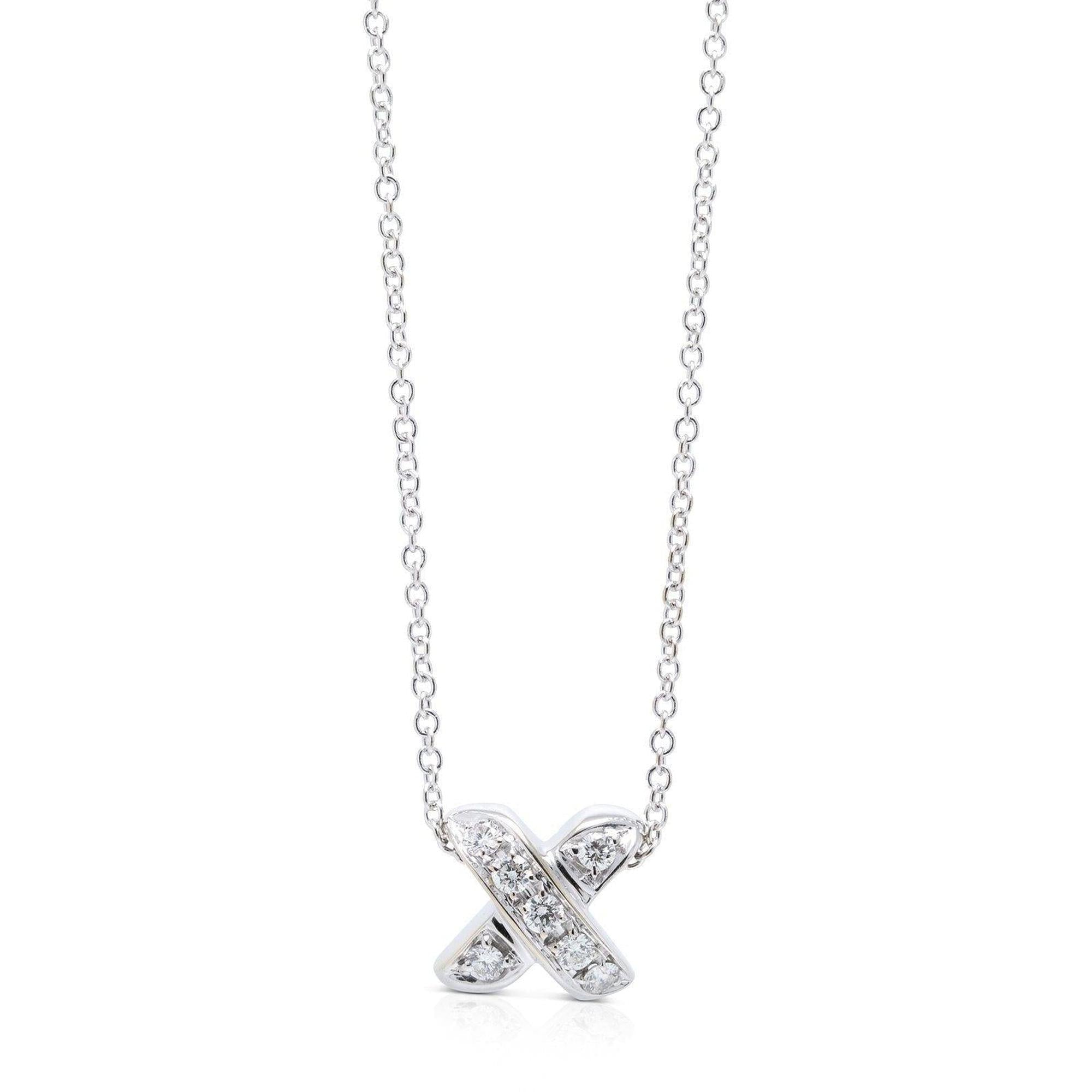Tiffany & Co. 18k White Gold and Diamond "X" Pendant Necklace