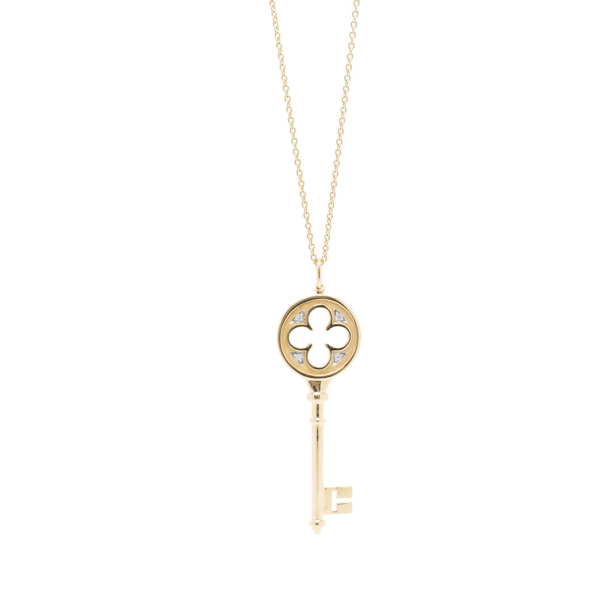 Tiffany & Co. 18k Yellow Gold Diamond Clover Key Pendant Necklace