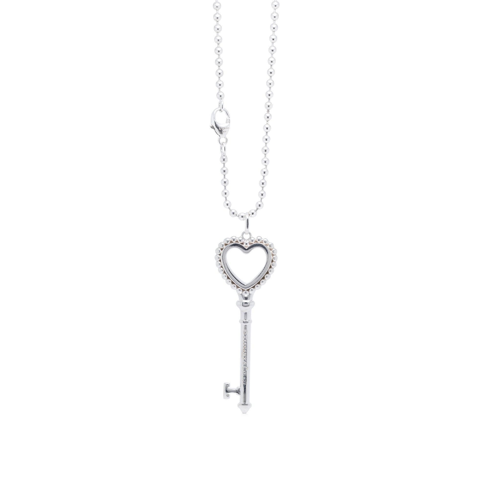 Tiffany & Co. Beaded Heart Key Pendant Necklace