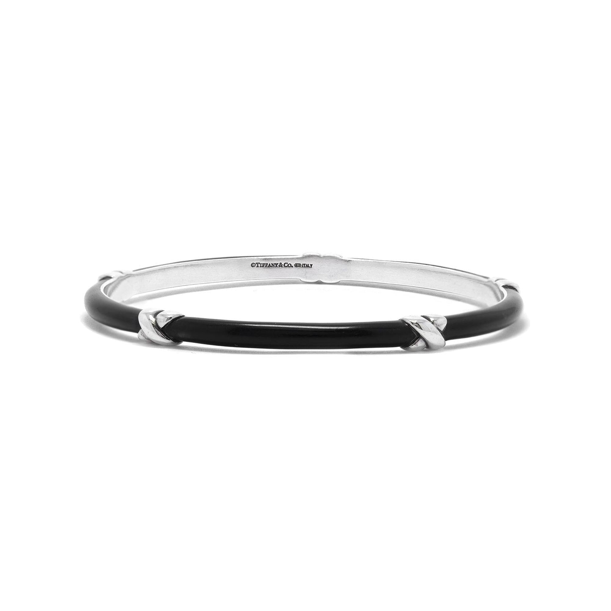 Tiffany & Co. Black Enamel X Bangle Bracelet