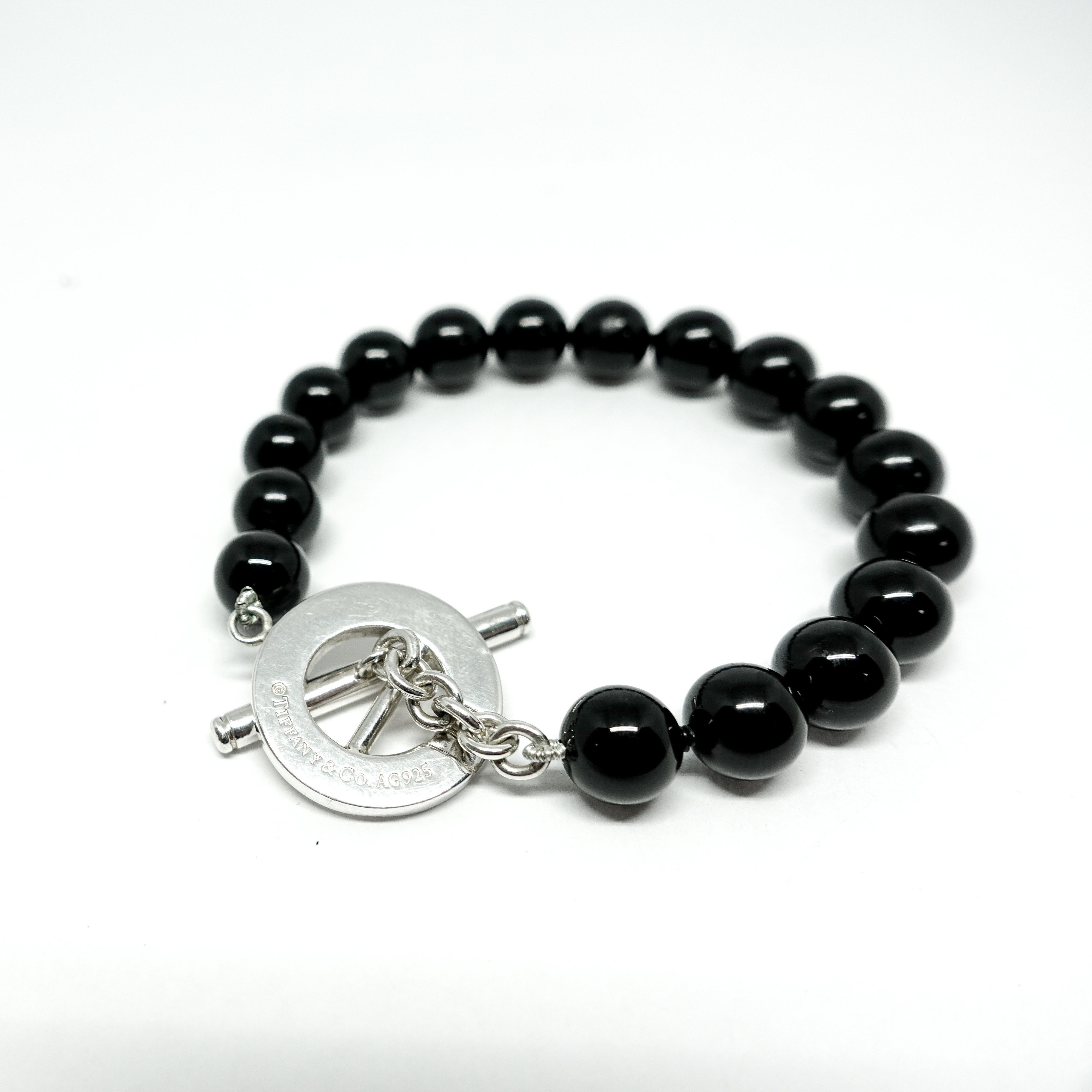 Tiffany & Co. Black Onyx Bead Bracelet with Sterling Silver Toggle Clasp