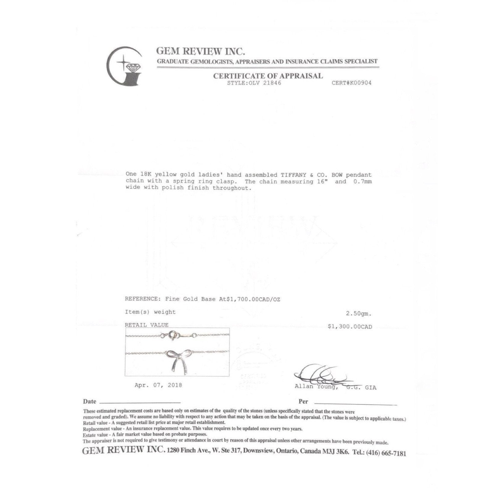 Tiffany & Co. Bow Pendant Necklace