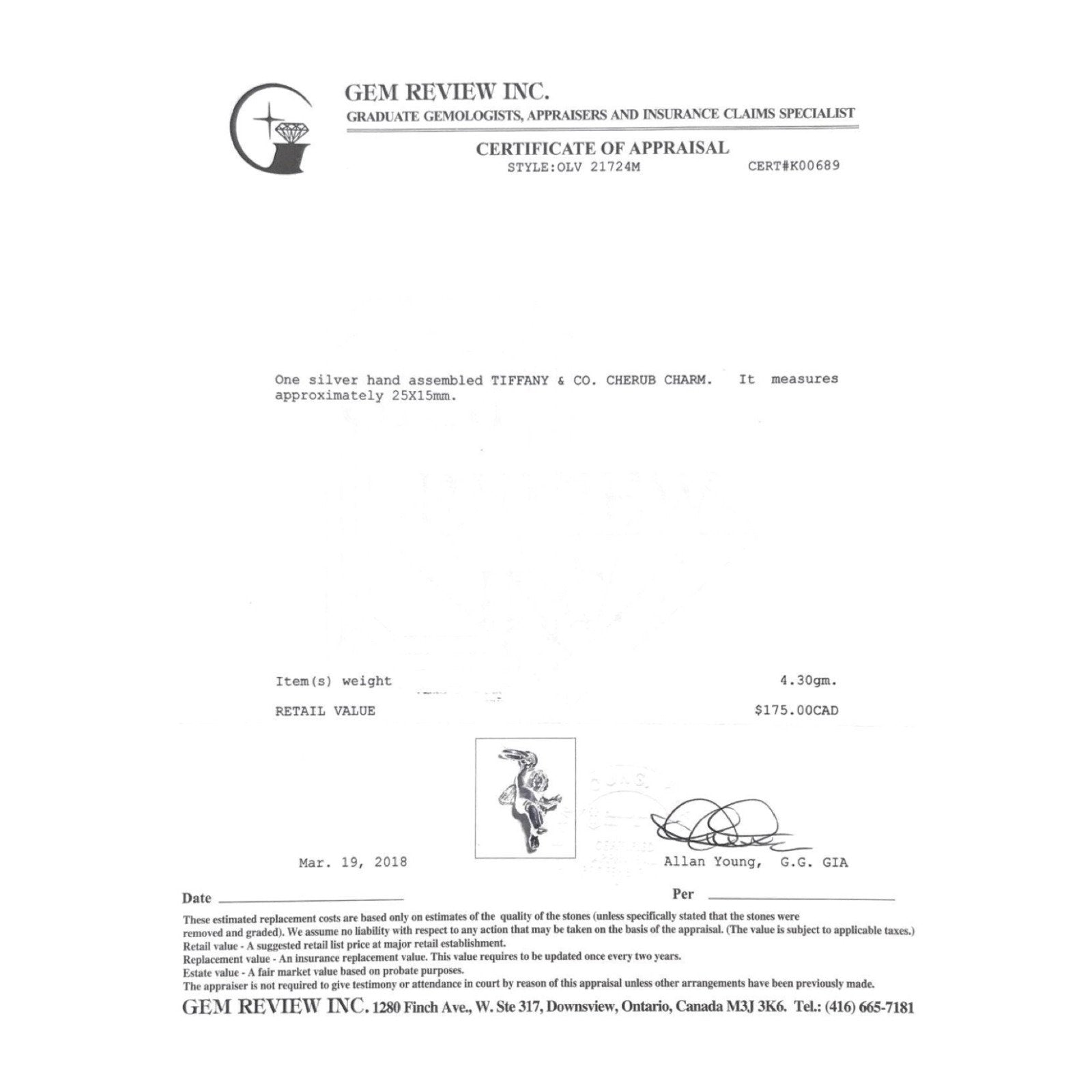 Tiffany & Co. Cherub Charm in Sterling Silver