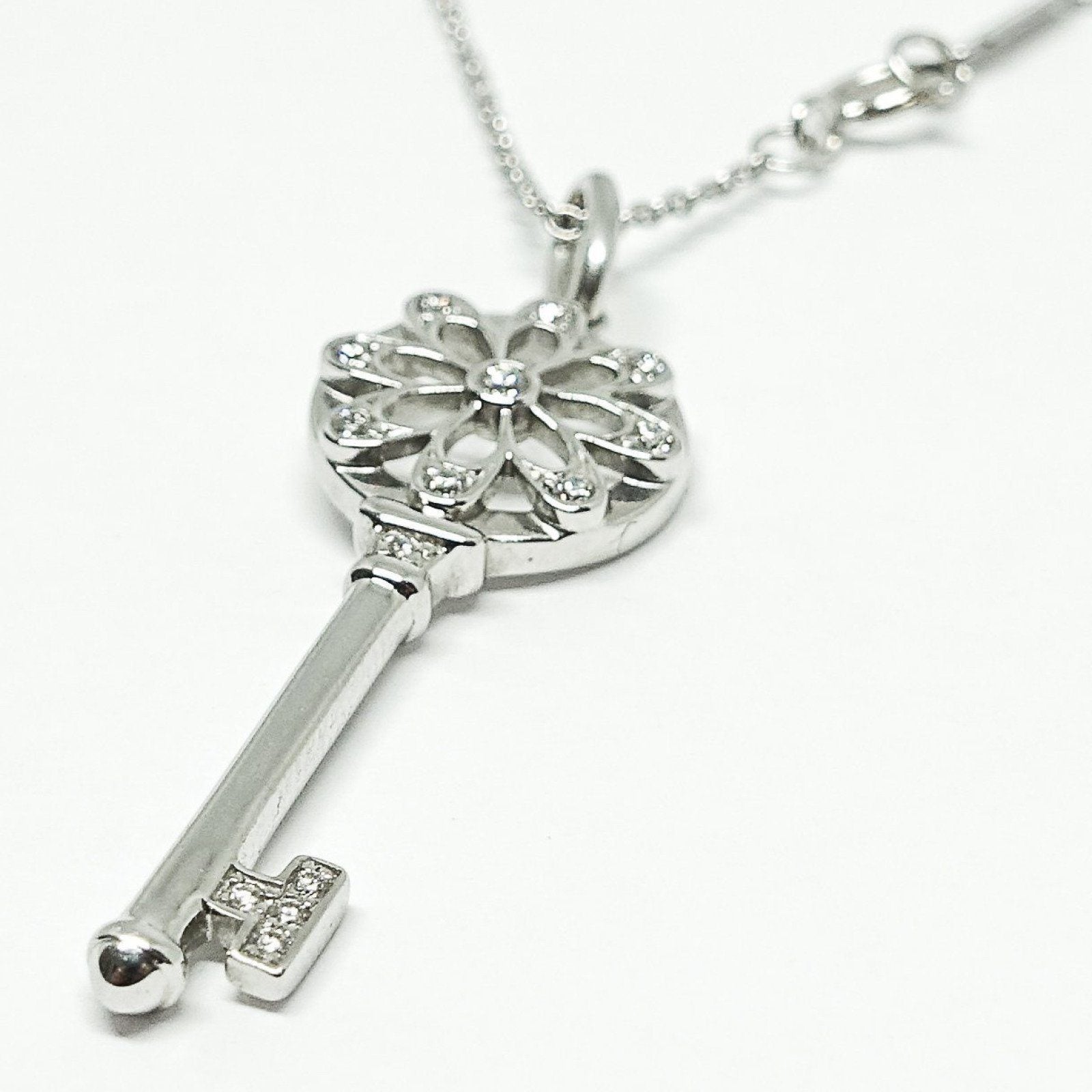 Tiffany & Co. Diamond Floral Key Pendant Necklace