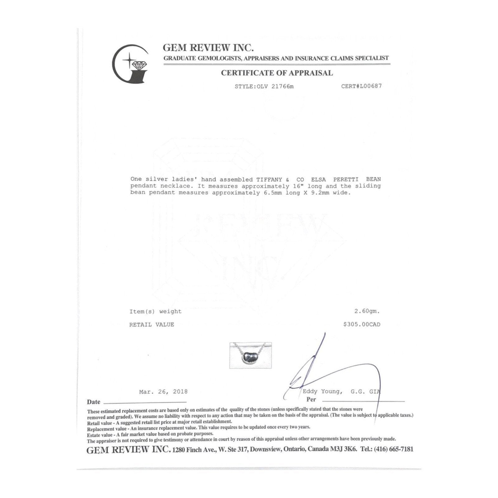 Tiffany & Co. Elsa Peretti Bean Pendant Necklace