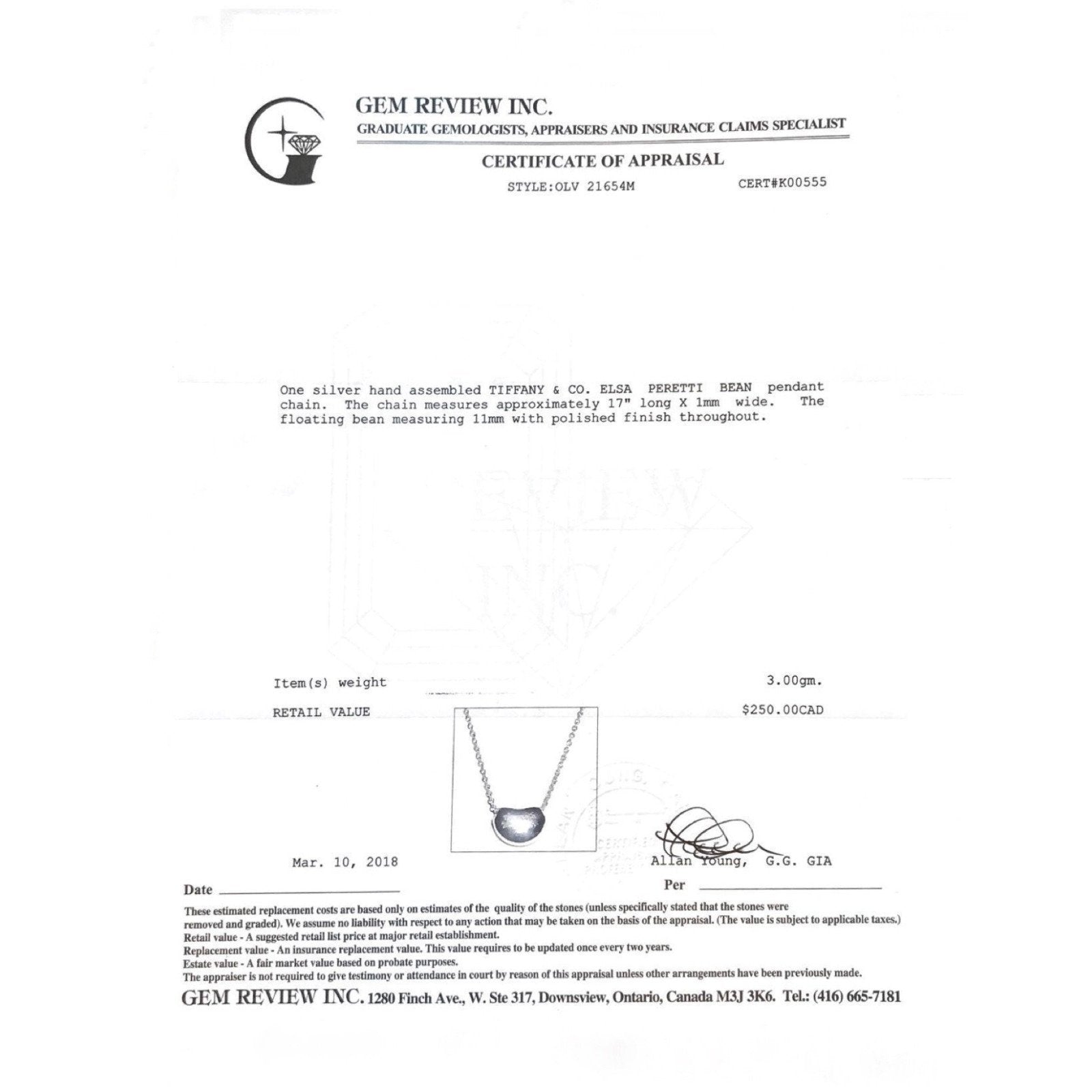 Tiffany & Co. Elsa Peretti Bean Pendant Necklace in Sterling Silver