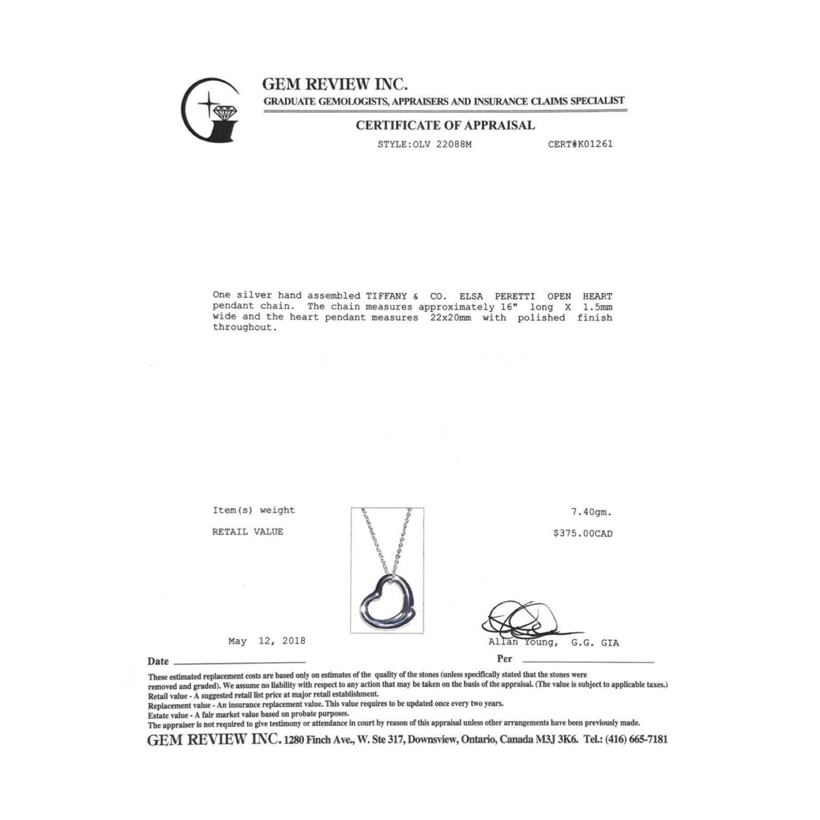 Tiffany & Co. Elsa Peretti Open Heart Pendant Necklace