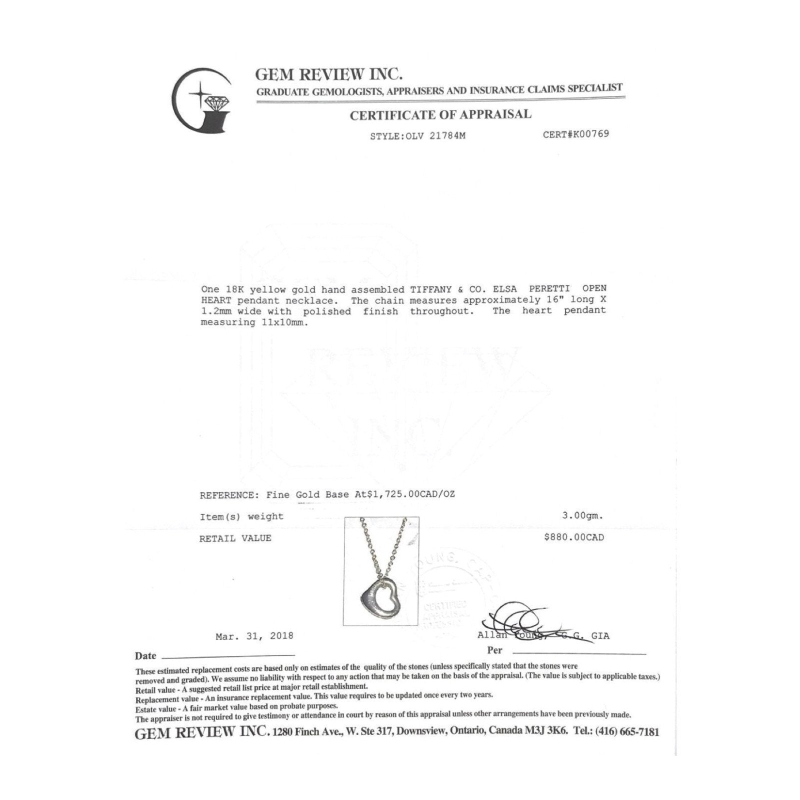 Tiffany & Co. Elsa Peretti Open Heart Pendant Necklace