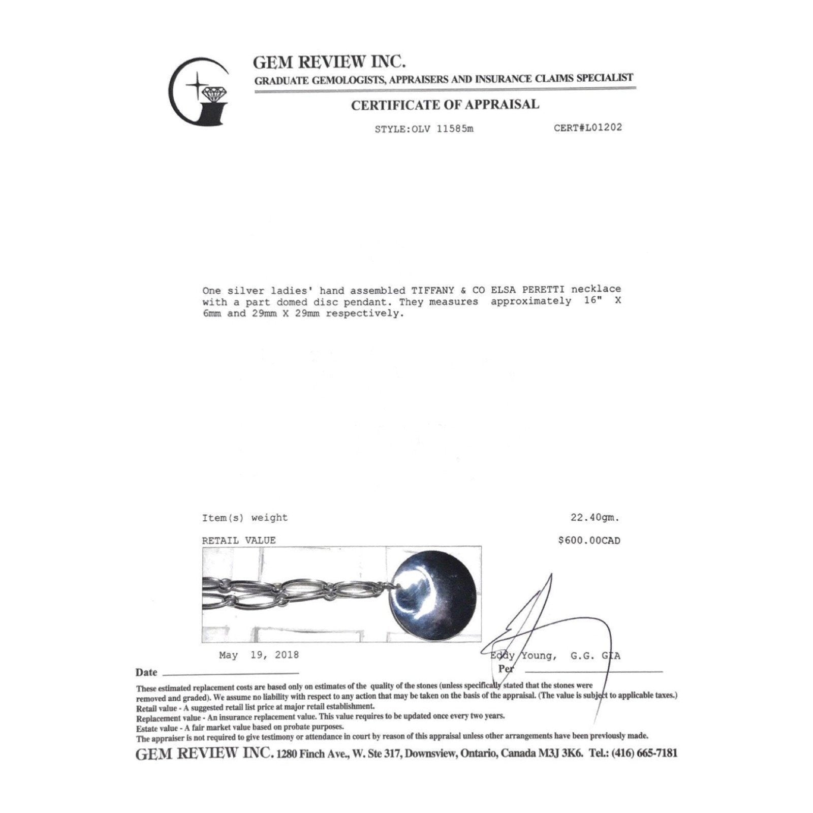 Tiffany & Co. Elsa Peretti Round Pendant Necklace