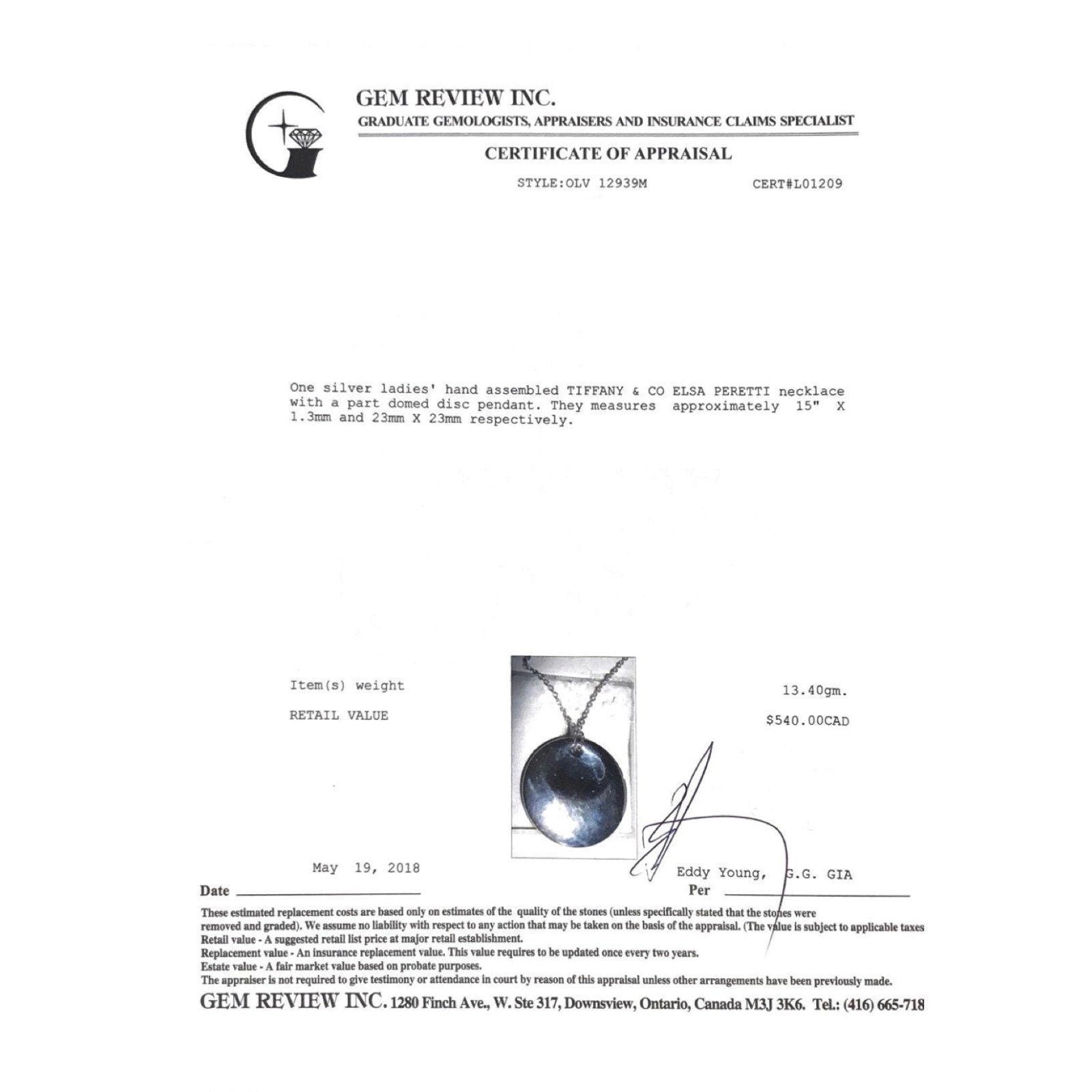 Tiffany & Co. Elsa Peretti Round Pendant Necklace