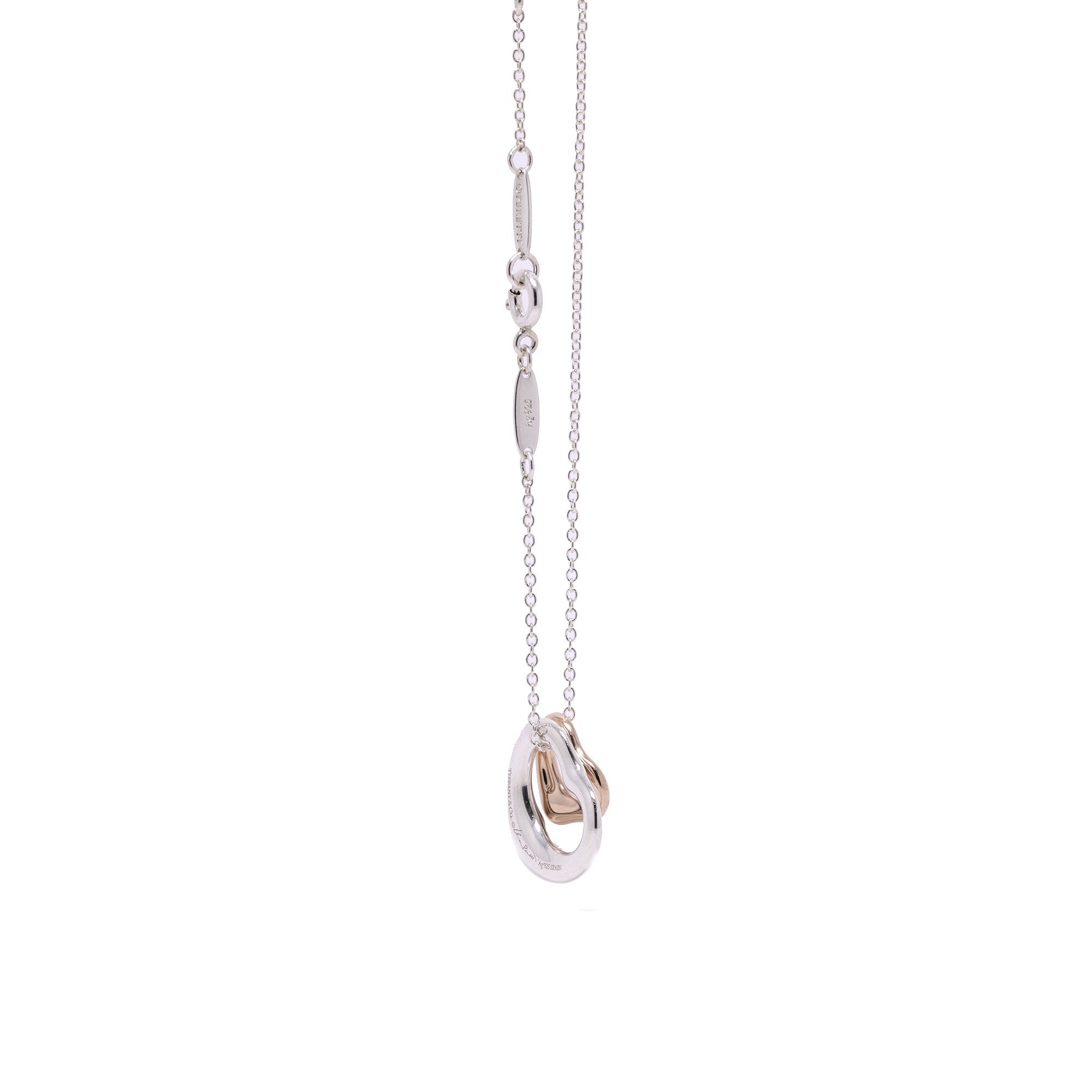 Tiffany & Co. Elsa Peretti Sterling Silver & 18k Rose Gold Open Heart Pendant Necklace
