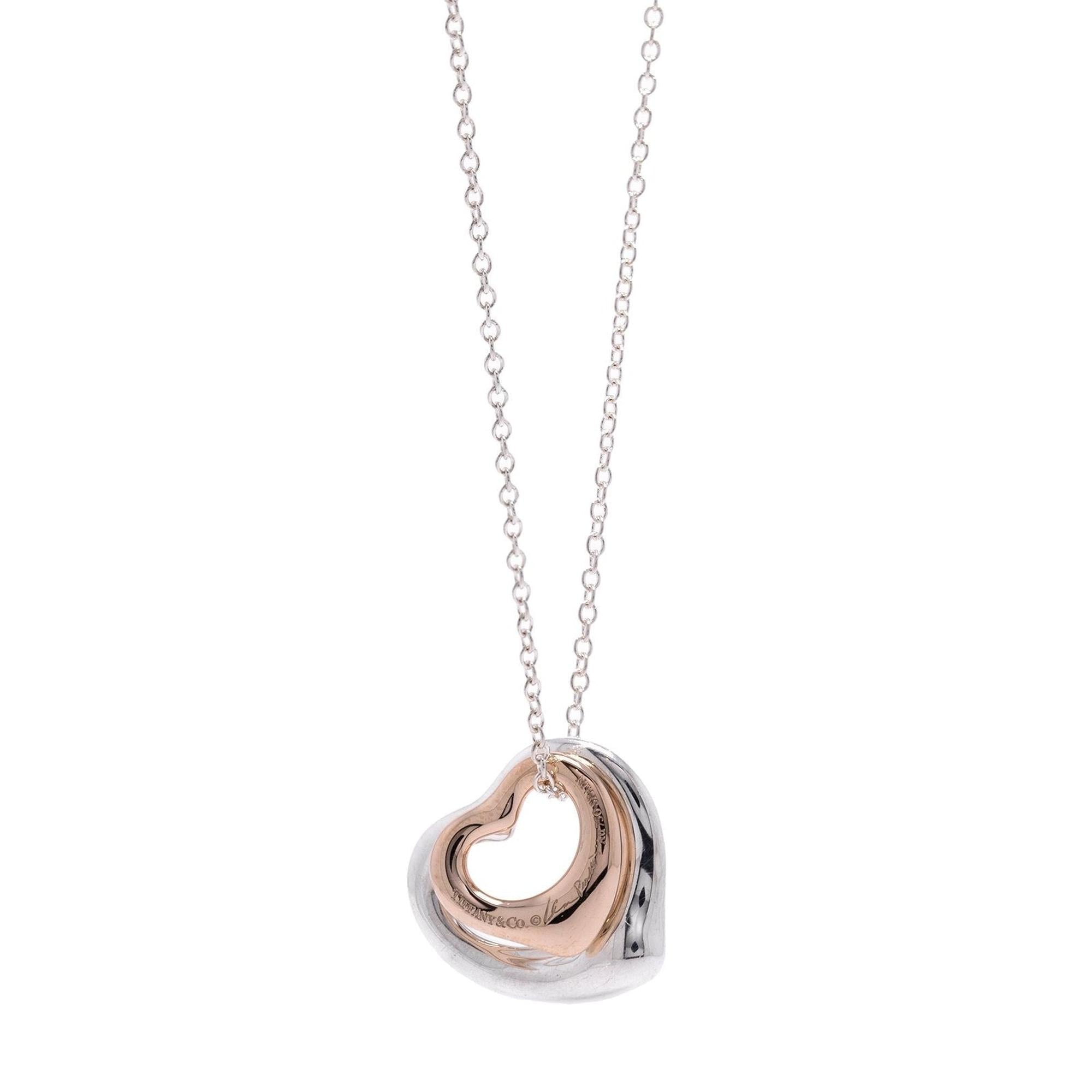 Tiffany & Co. Elsa Peretti Sterling Silver & 18k Rose Gold Open Heart Pendant Necklace