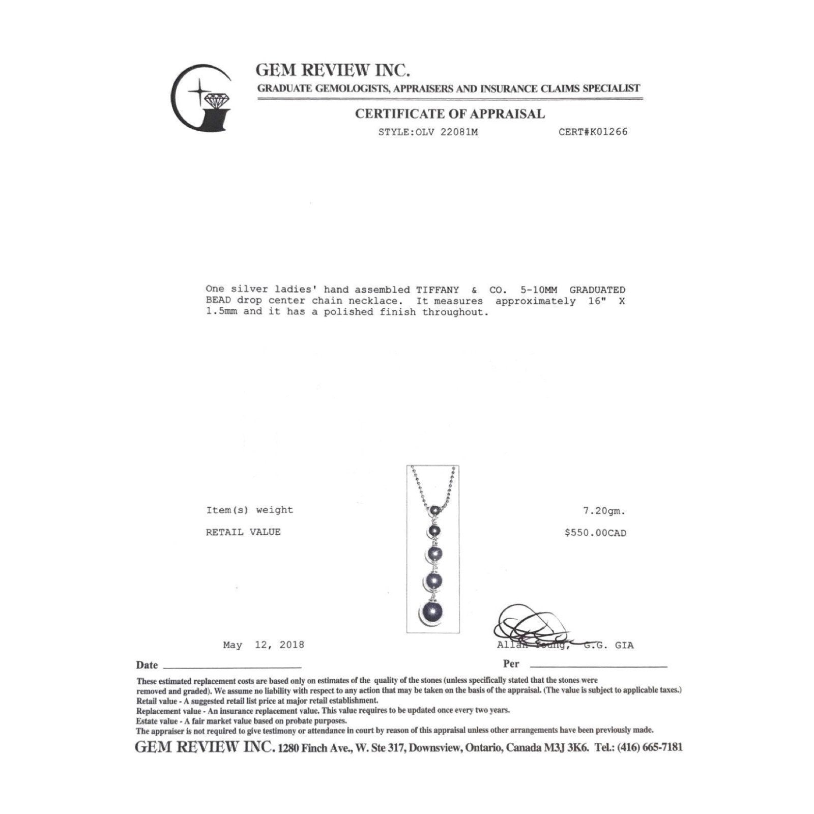 Tiffany & Co. Graduated Drop Bead Pendant Necklace