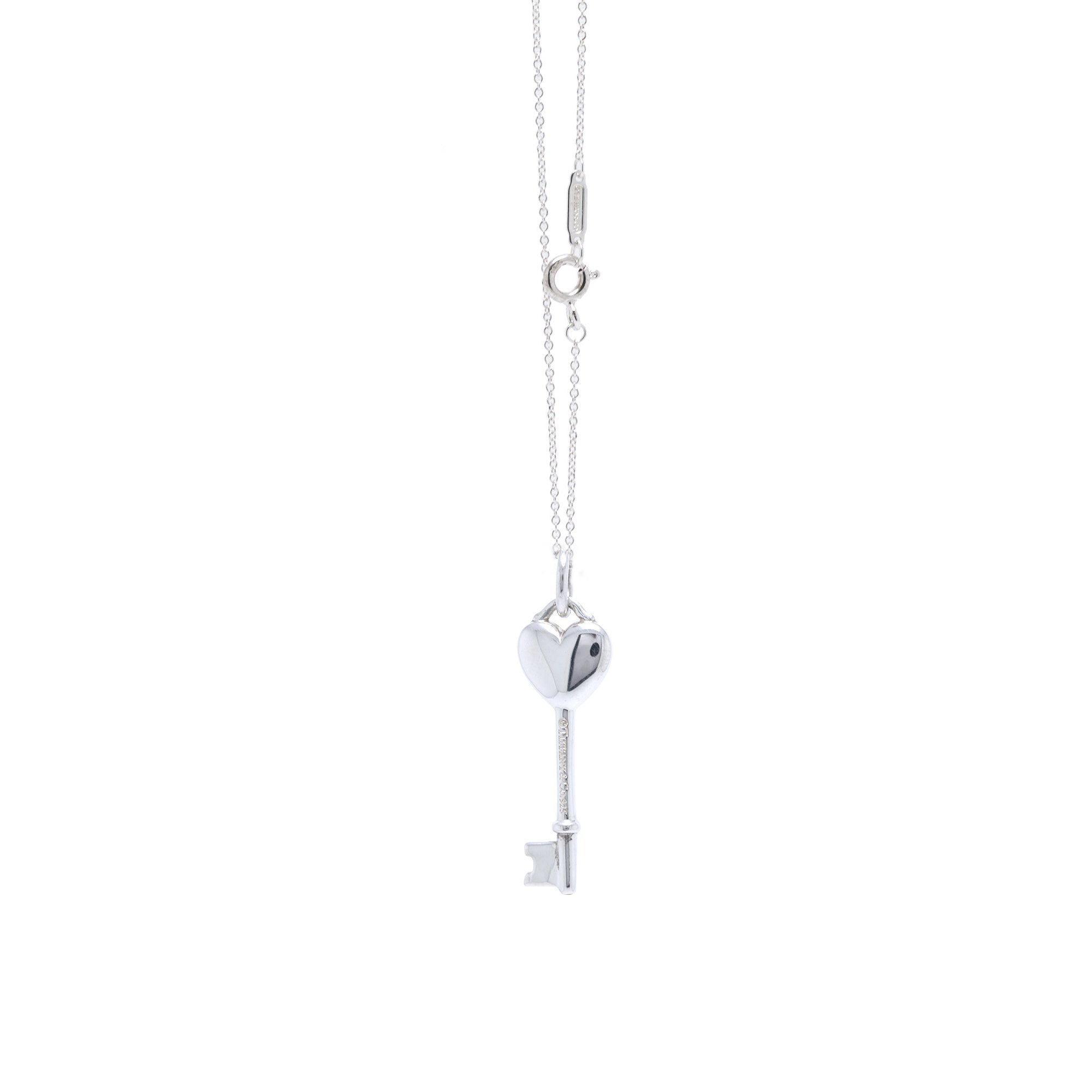 Tiffany & Co. Mini Diamond Heart Key Pendant Necklace