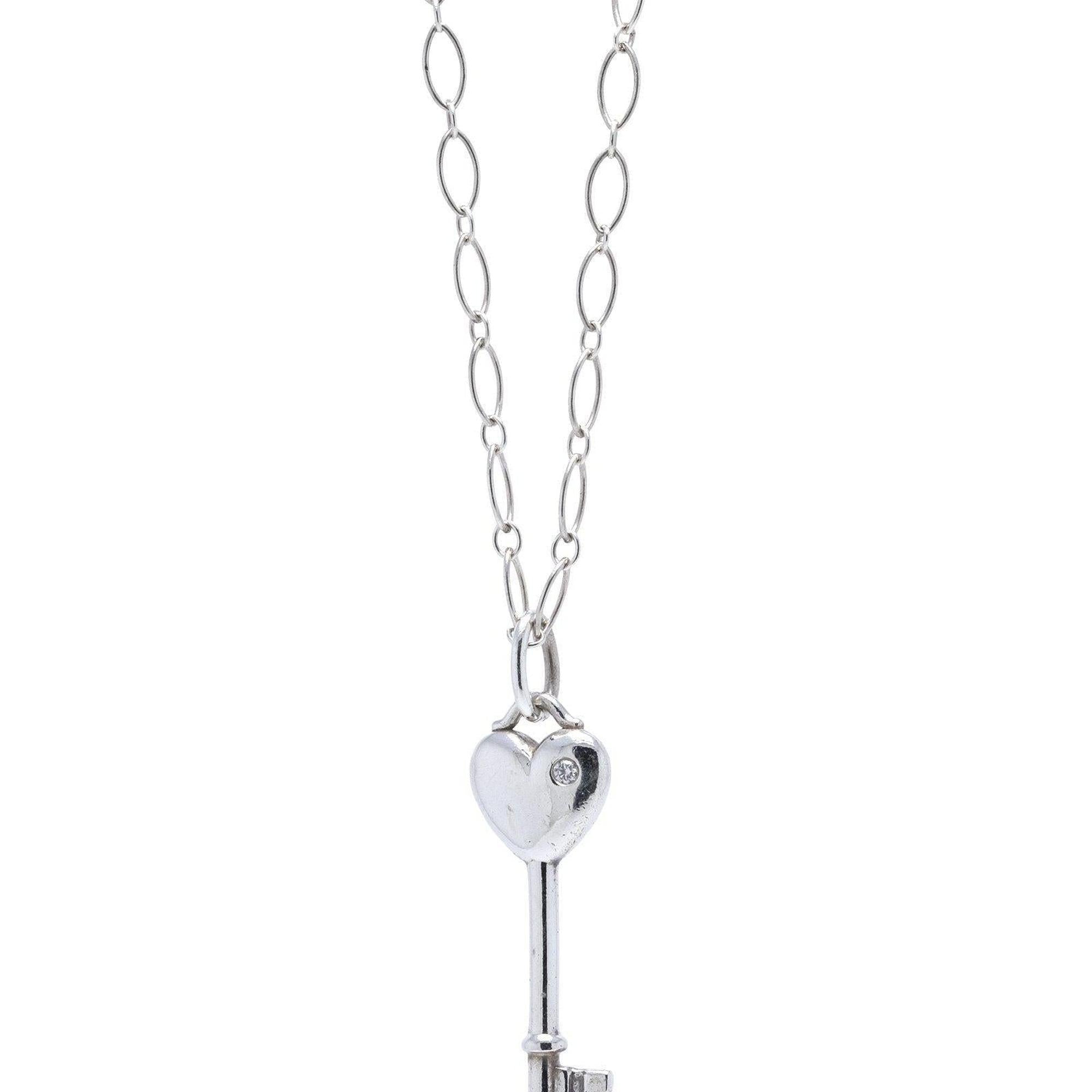 Tiffany & Co. Mini Diamond Heart Key Pendant Necklace