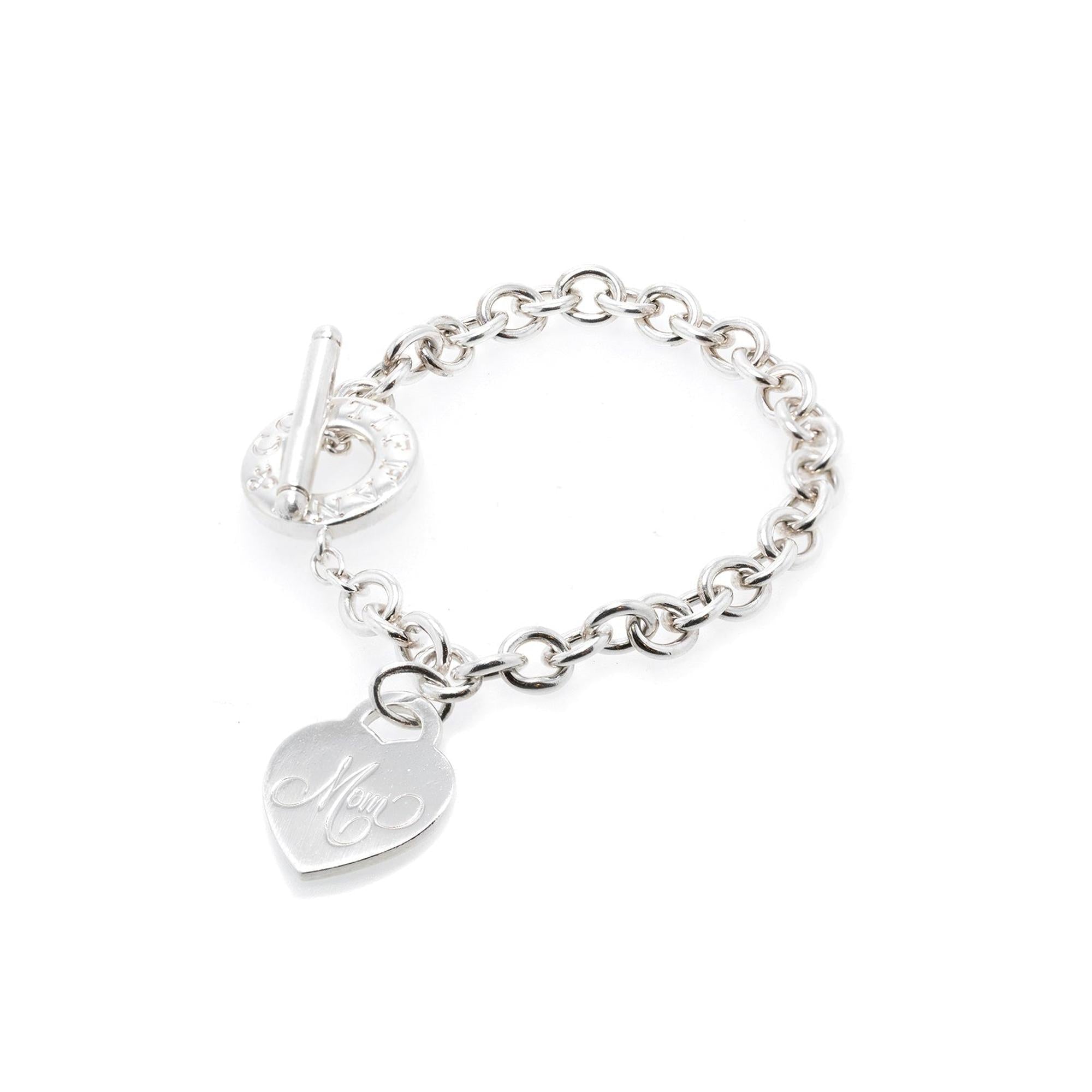 Tiffany & Co. 'Mom" Heart Tag Charm Bracelet with Toggle Clasp