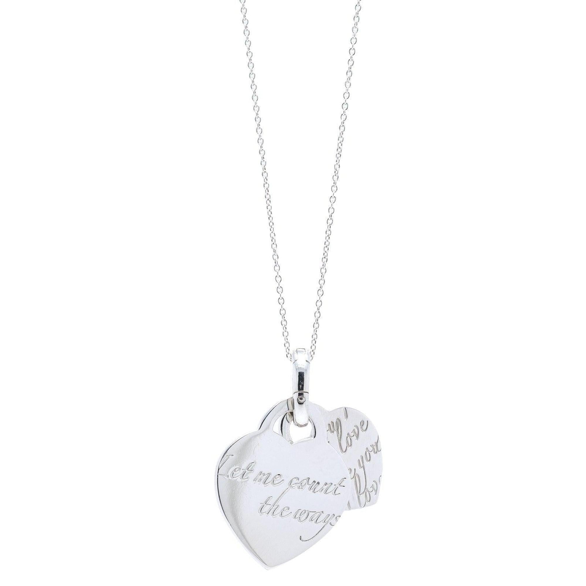 Tiffany & Co. Notes 'I Love You' & 'Let me Count the Ways' Double Heart Tag Pendant Necklace