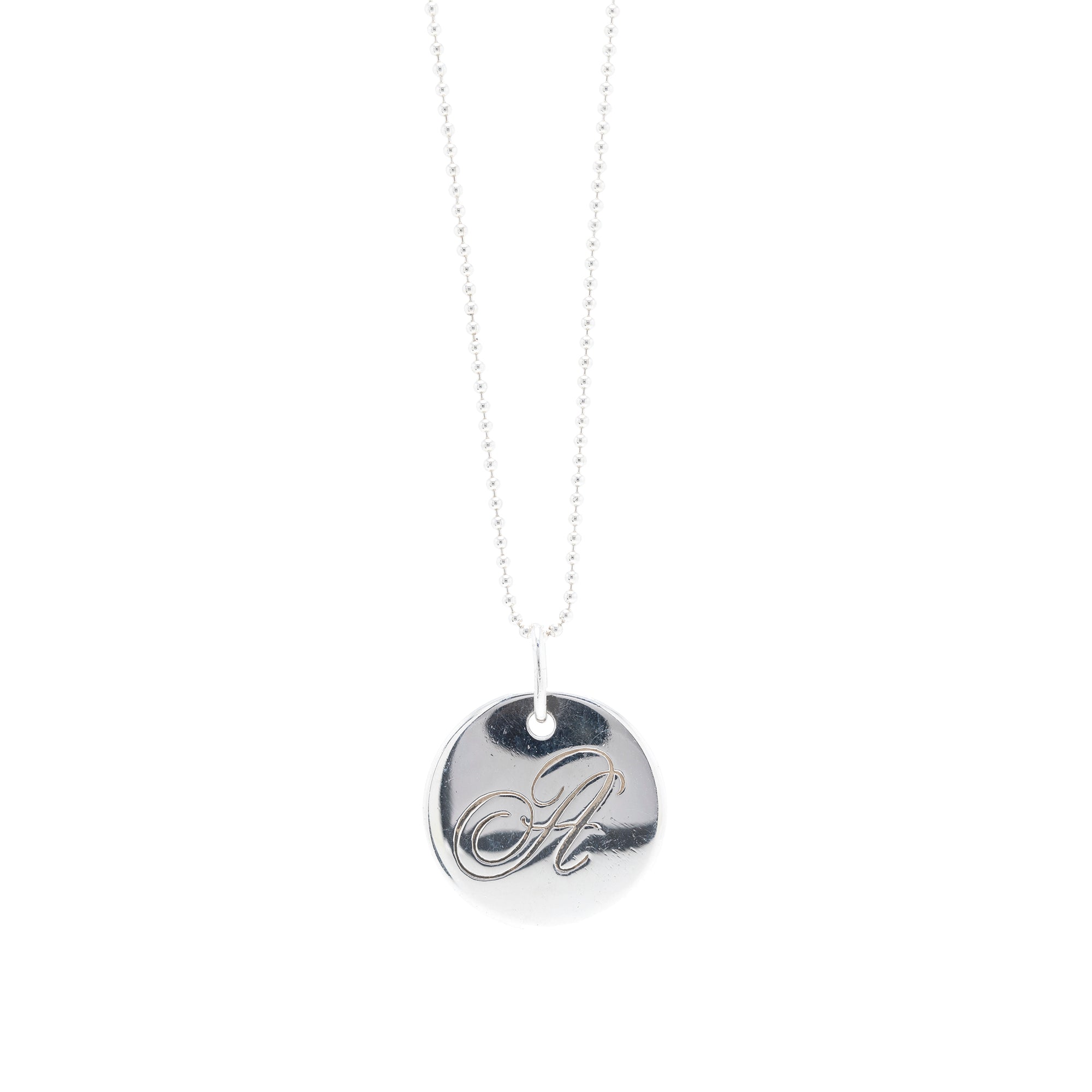 Tiffany & Co. Notes Letter 'A' Large Disc Charm Pendant Necklace