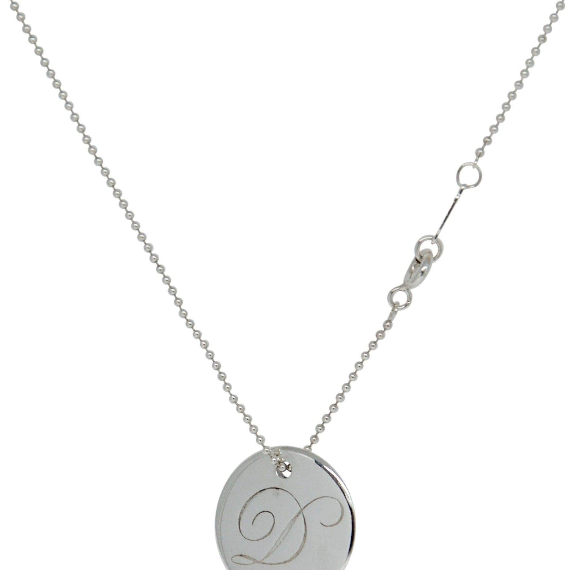 Tiffany & Co. Notes Letter 'D' Disc Charm Pendant Necklace