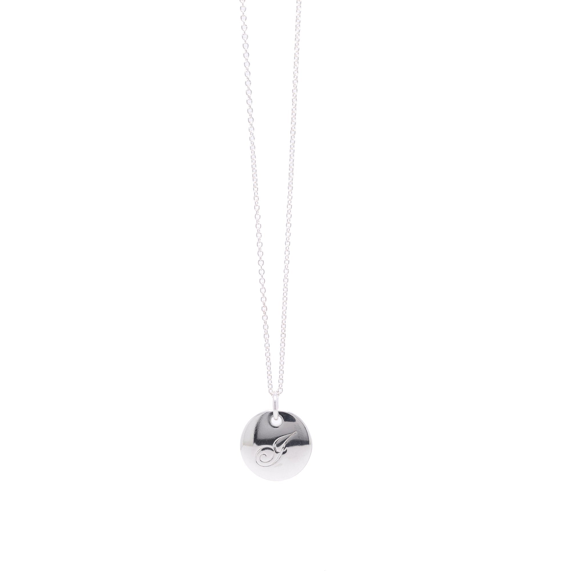 Tiffany & Co. Notes Letter 'J' Disc Charm Pendant Necklace