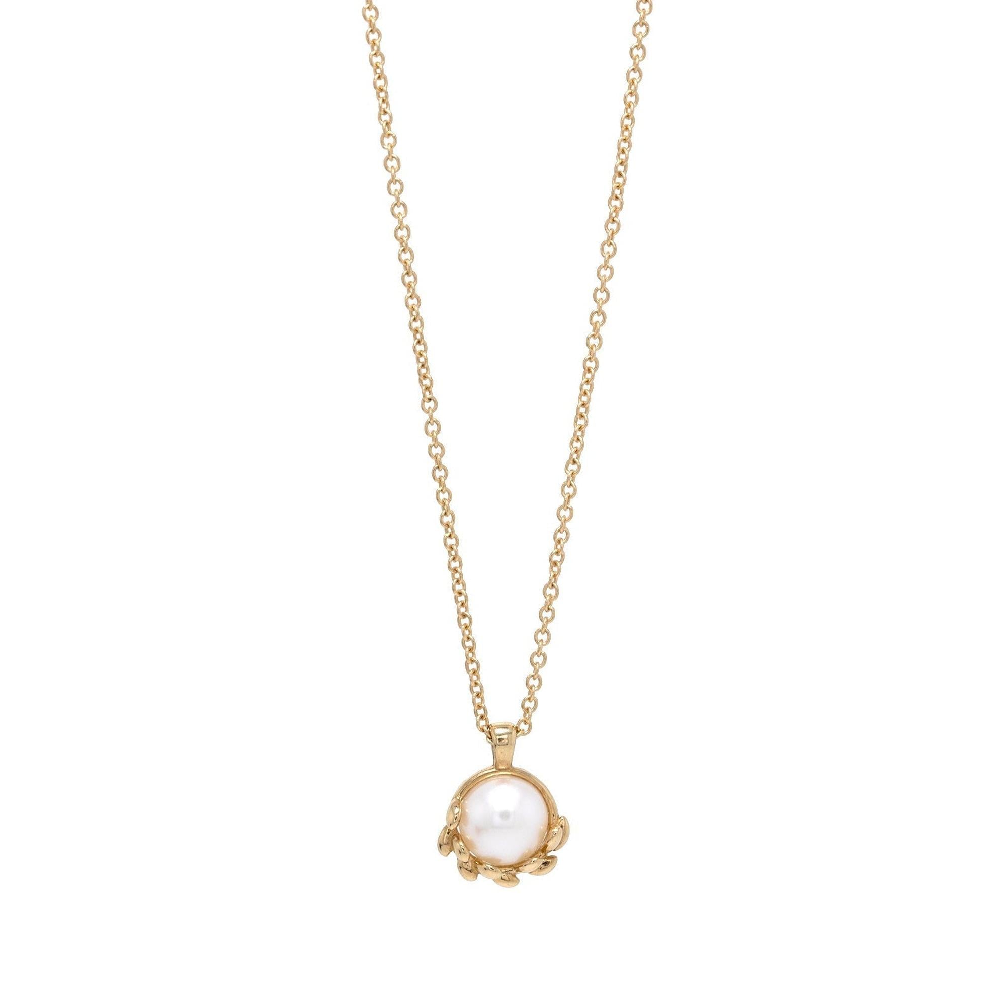 Tiffany & Co. Paloma Picasso 18k Gold Olive Leaf Pearl Pendant Necklace