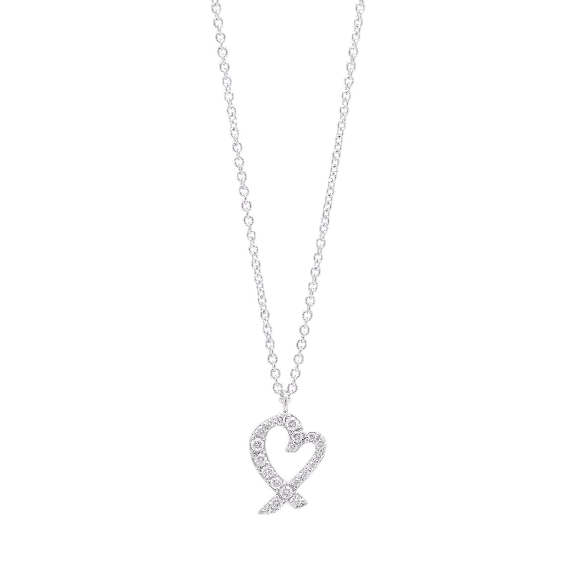 Tiffany & Co. Paloma Picasso 18k White Gold Diamond Mini Loving Heart Pendant Necklace