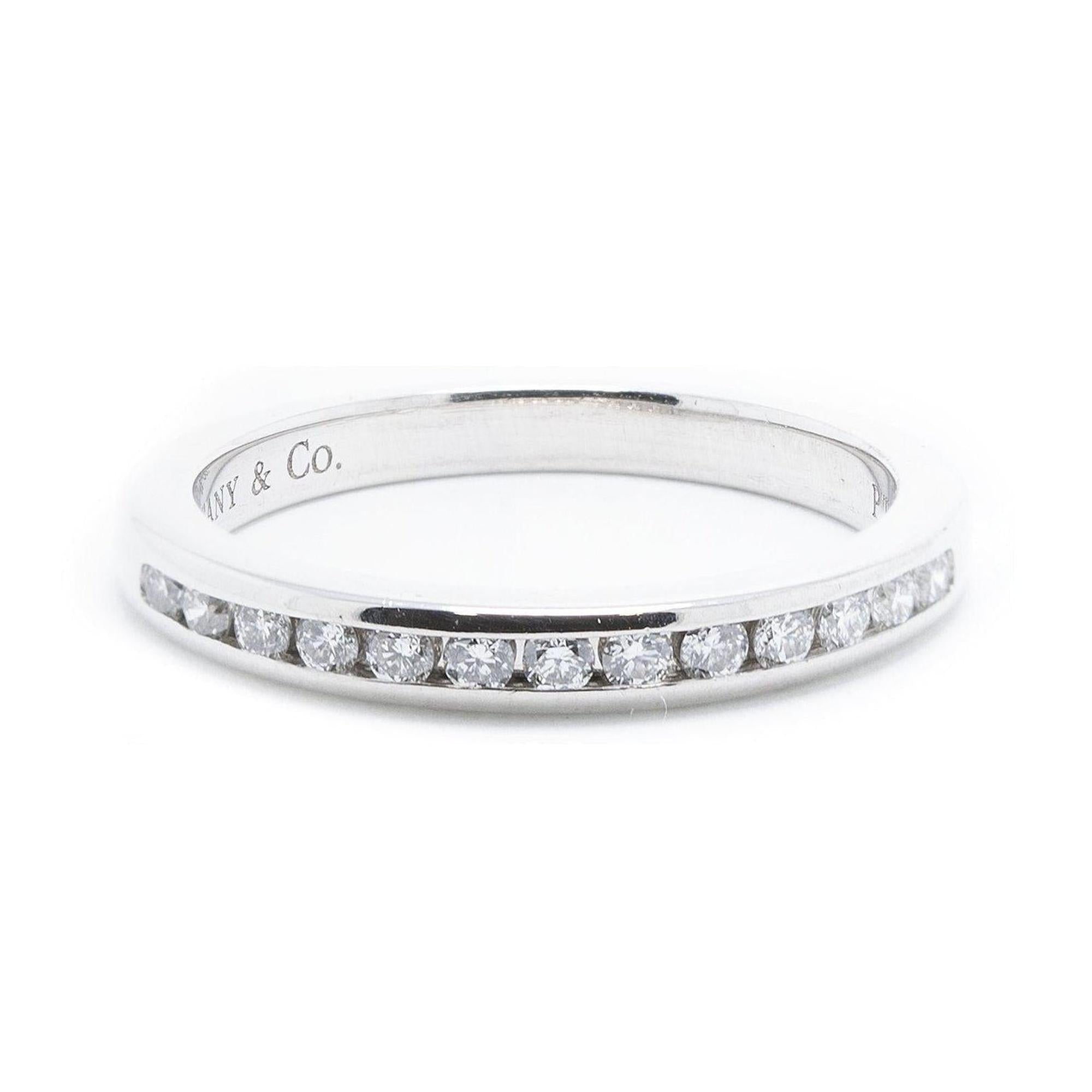 Tiffany & Co. Platinum Channel-Set Diamond Half Circle Wedding Band Ring