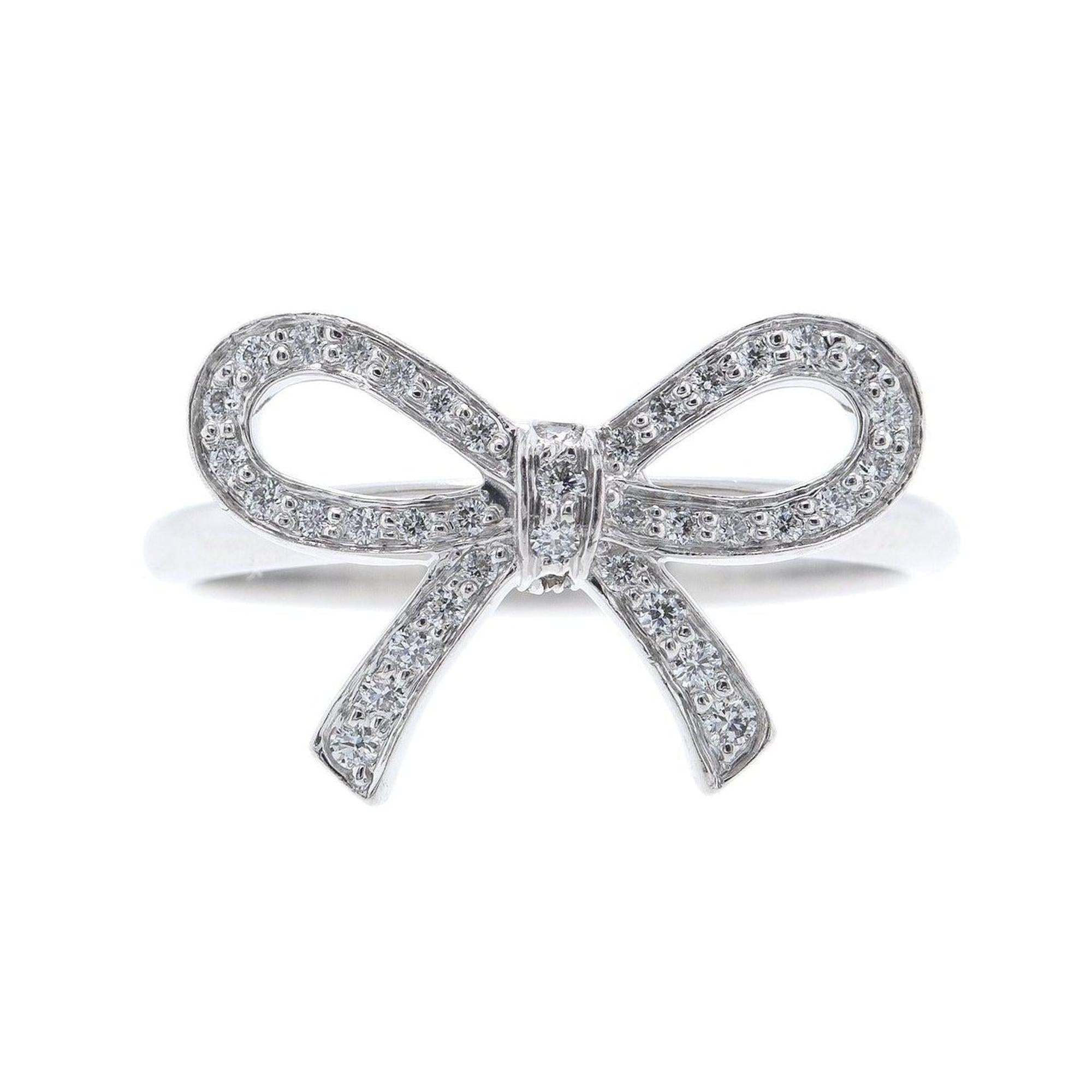 Tiffany & Co. Platinum & Diamond Bow Ring w/ Box