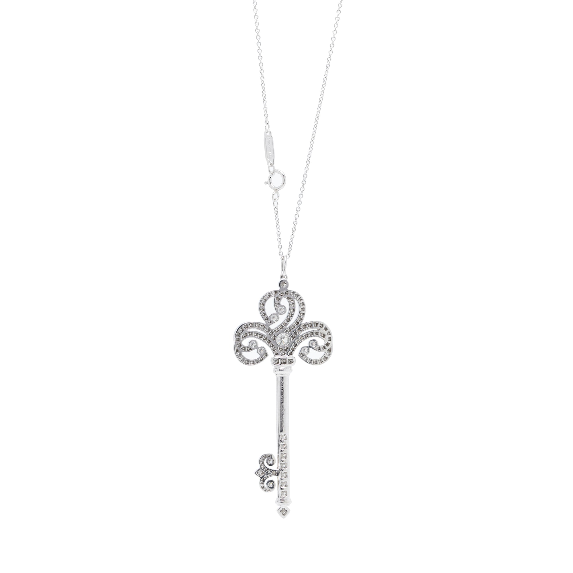 Tiffany & Co. Platinum & Diamond Enchant Heart Key Pendant Necklace w/ Box