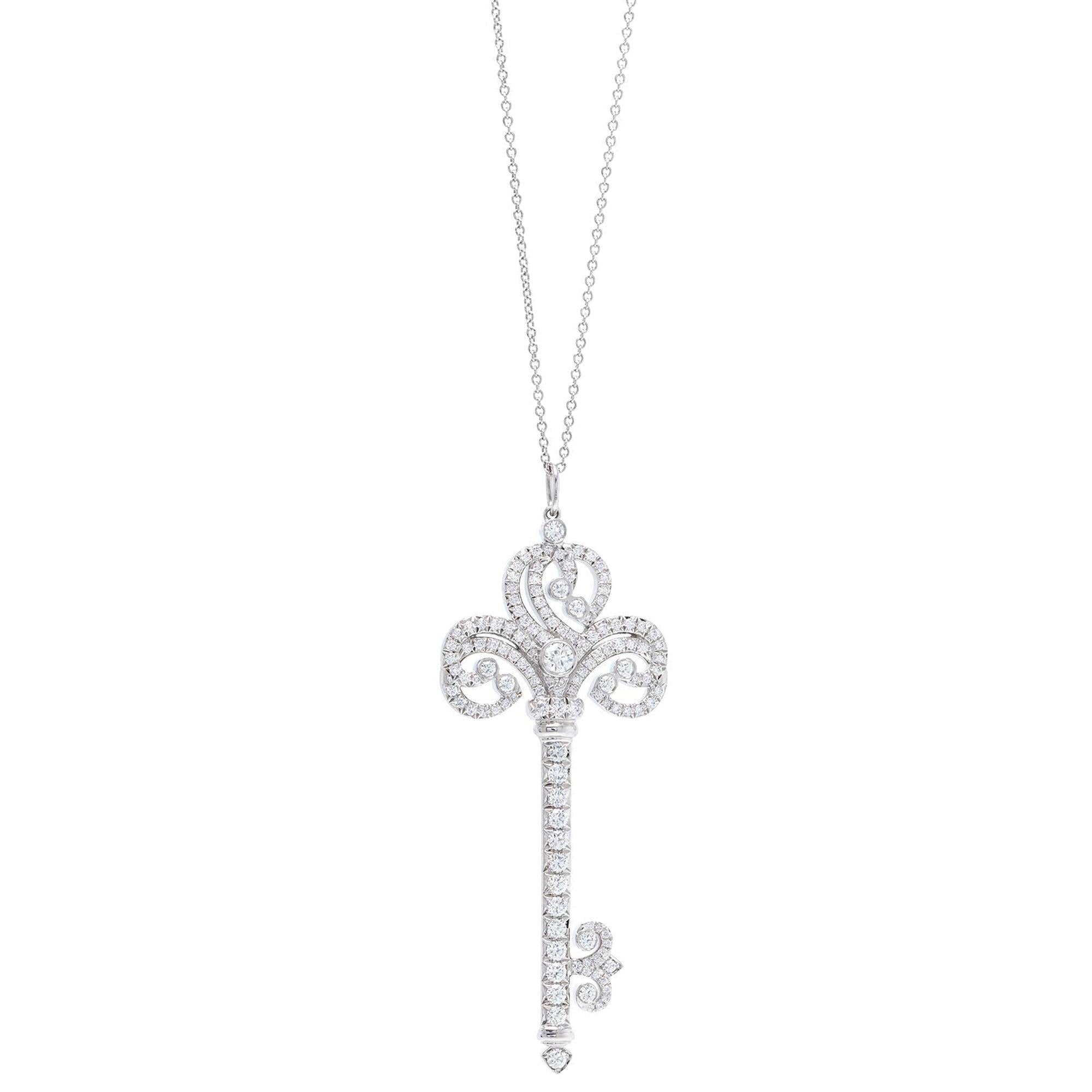 Tiffany & Co. Platinum & Diamond Enchant Heart Key Pendant Necklace w/ Box
