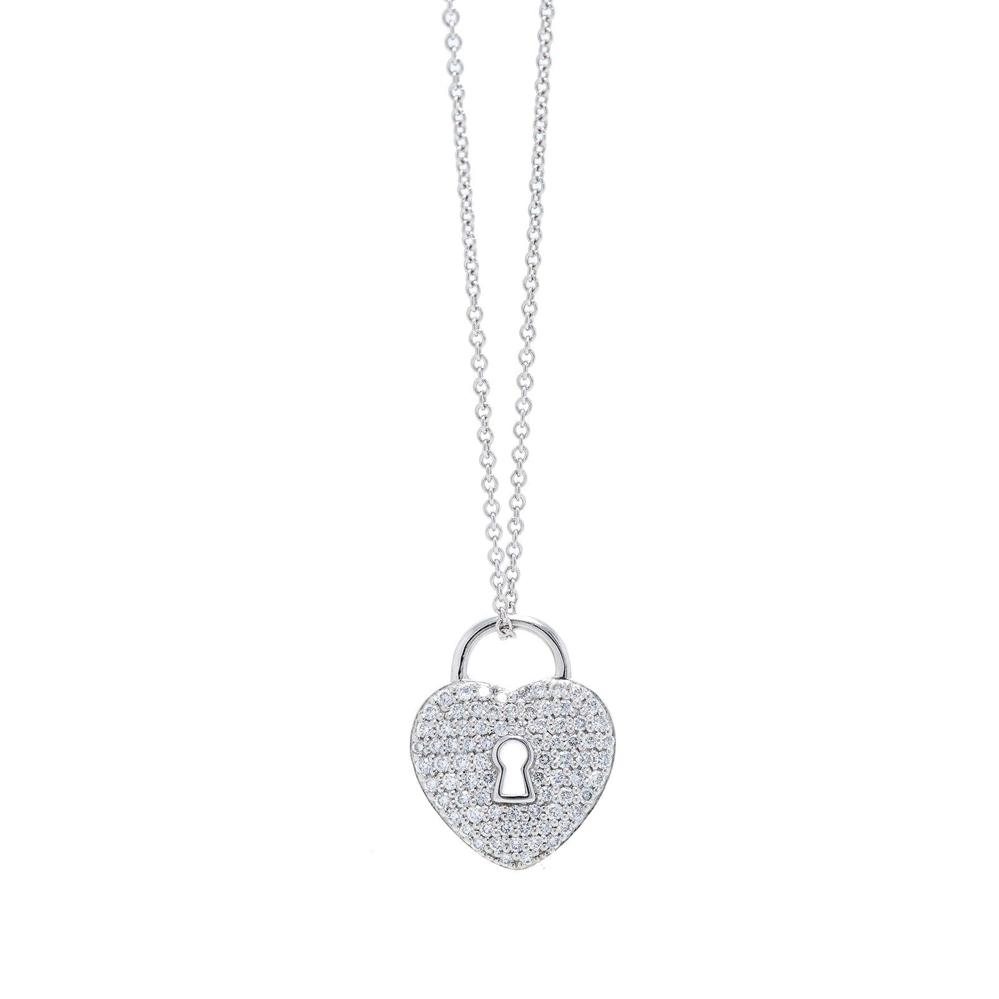 Tiffany & Co. Platinum Diamond Heart Lock Pendant Necklace