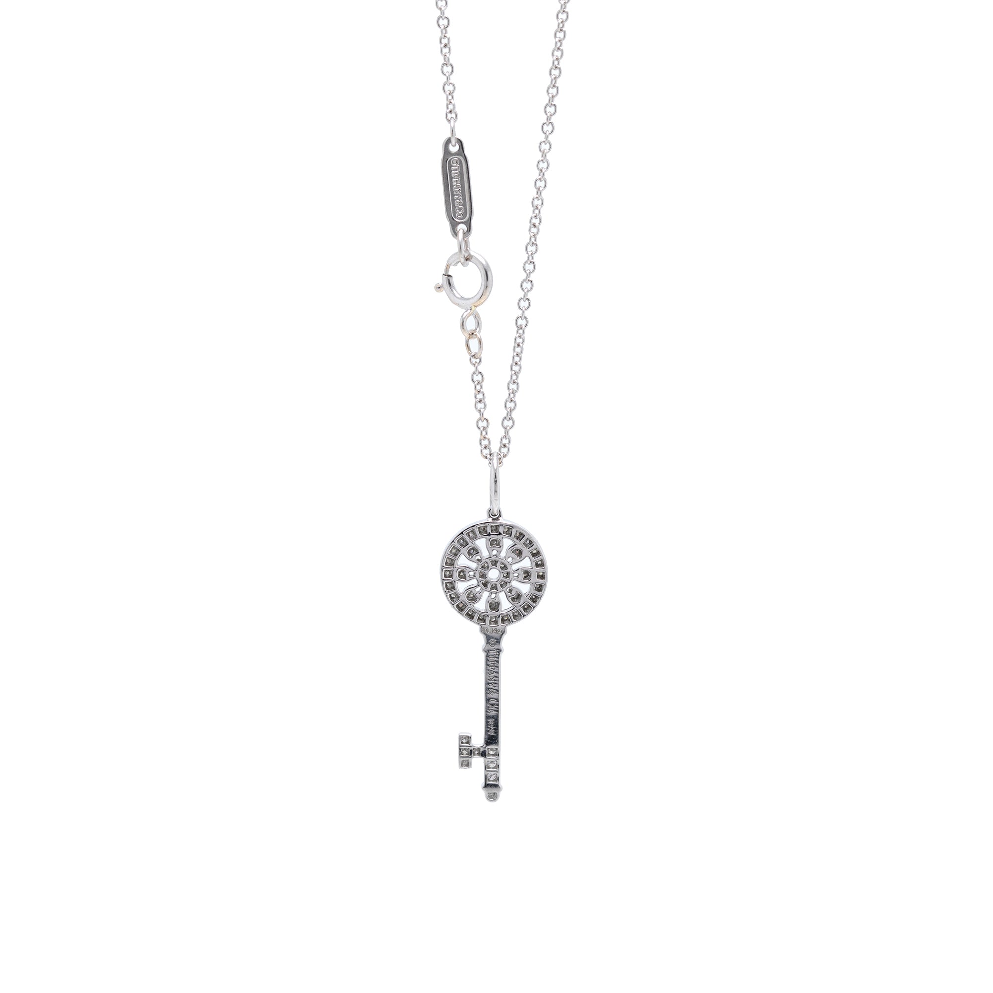 Tiffany & Co. Platinum Diamond Mini Petals Key Pendant Necklace