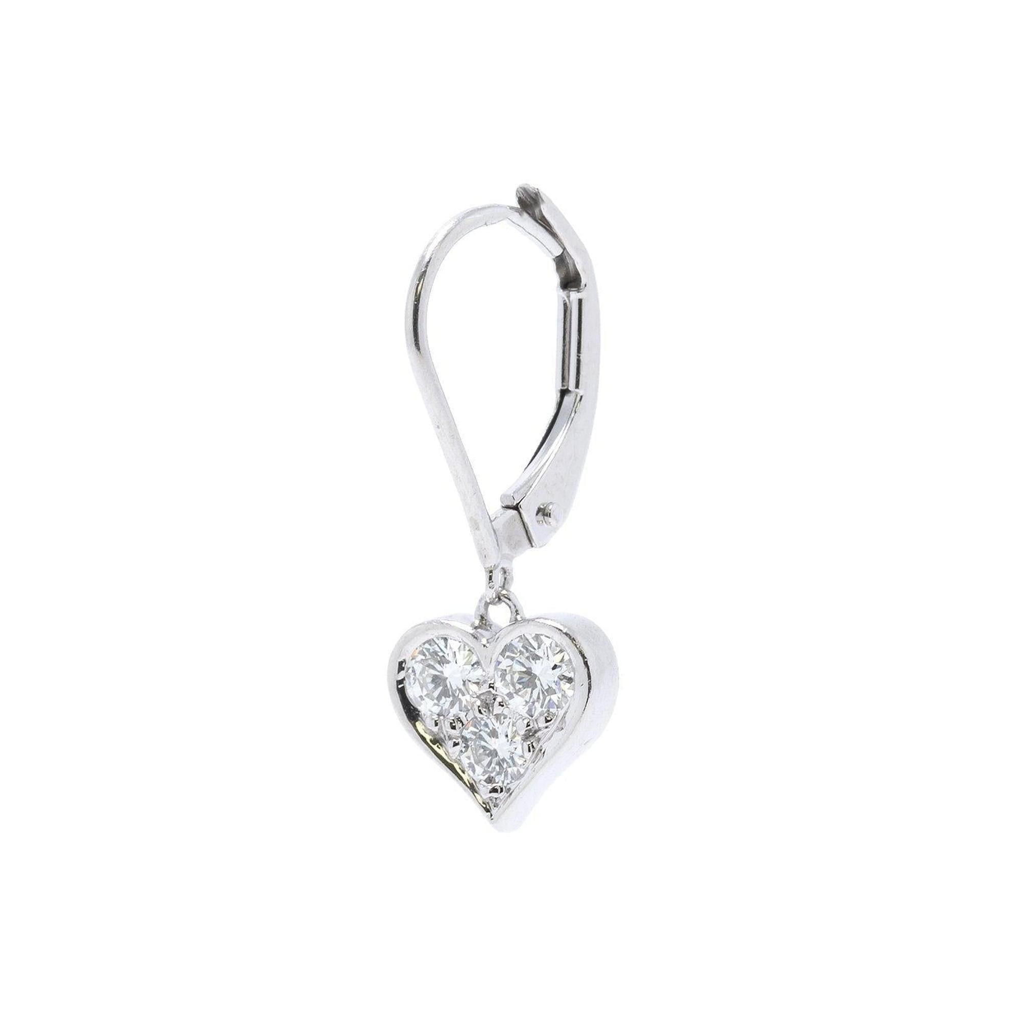 Tiffany & Co. Platinum & Diamond Single Heart Drop Earring