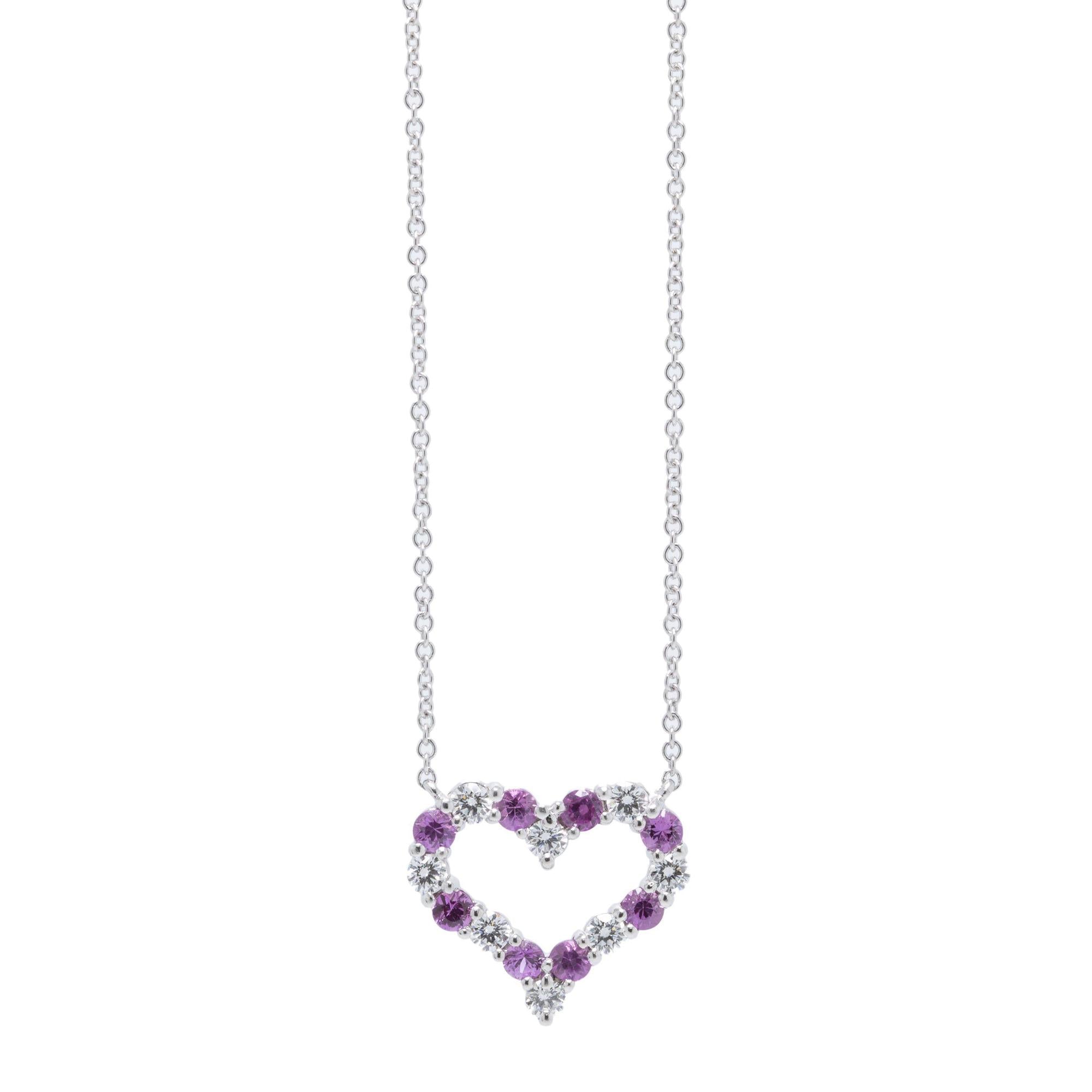 Tiffany & Co. Platinum Diamond and Pink Sapphire Hearts Pendant Necklace
