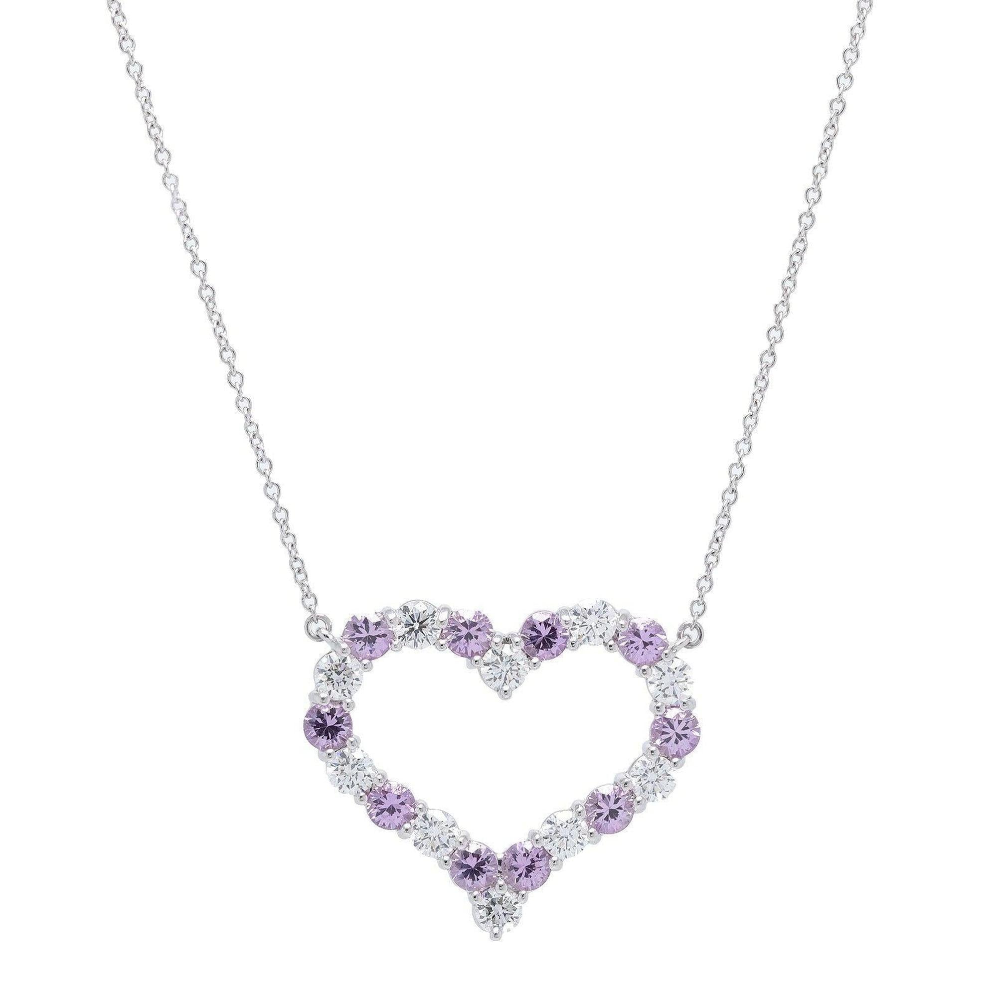 Tiffany & Co. Platinum Pink Sapphire & Diamond Large Heart Pendant Necklace