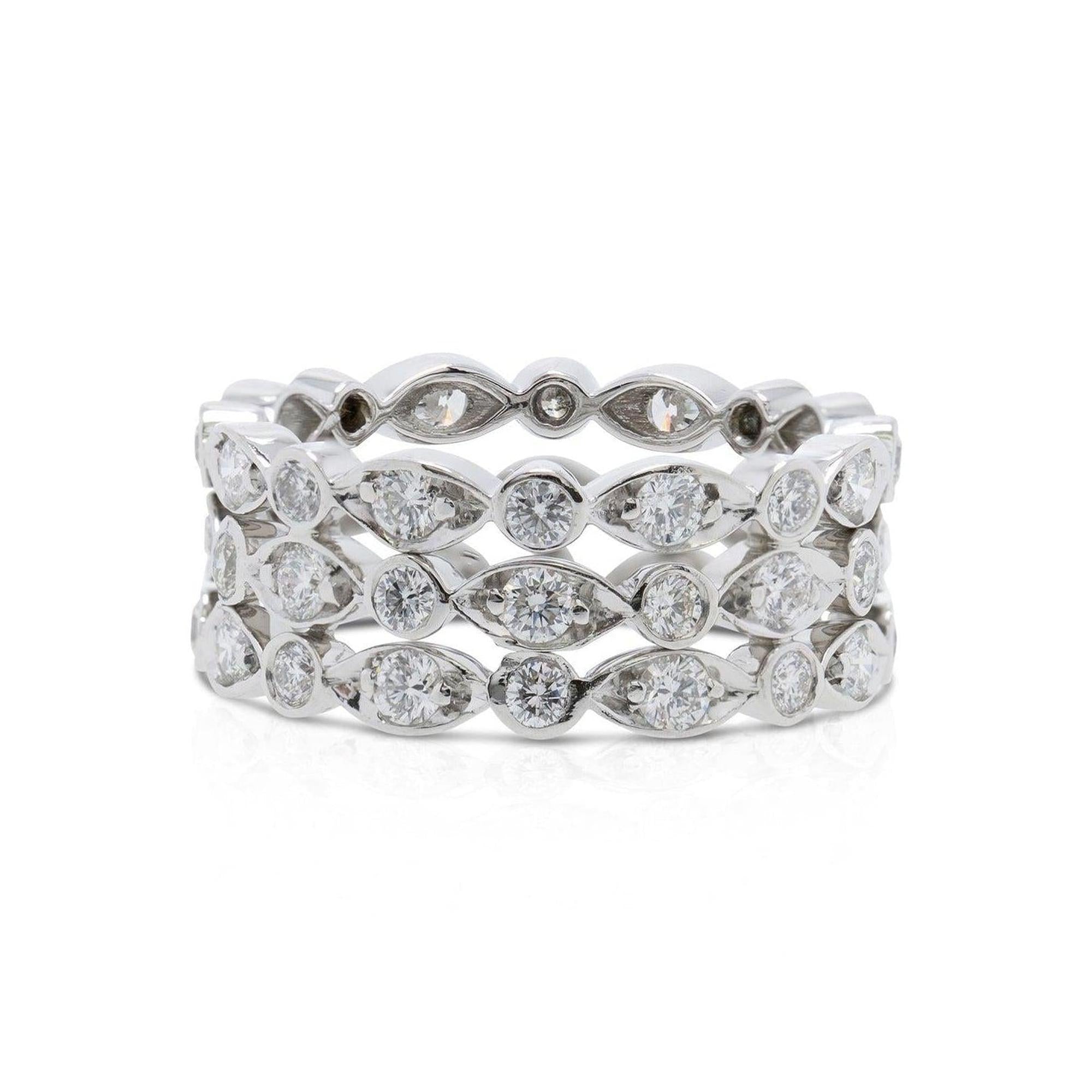 Tiffany & Co. Platinum Three Row Diamond Jazz Ring