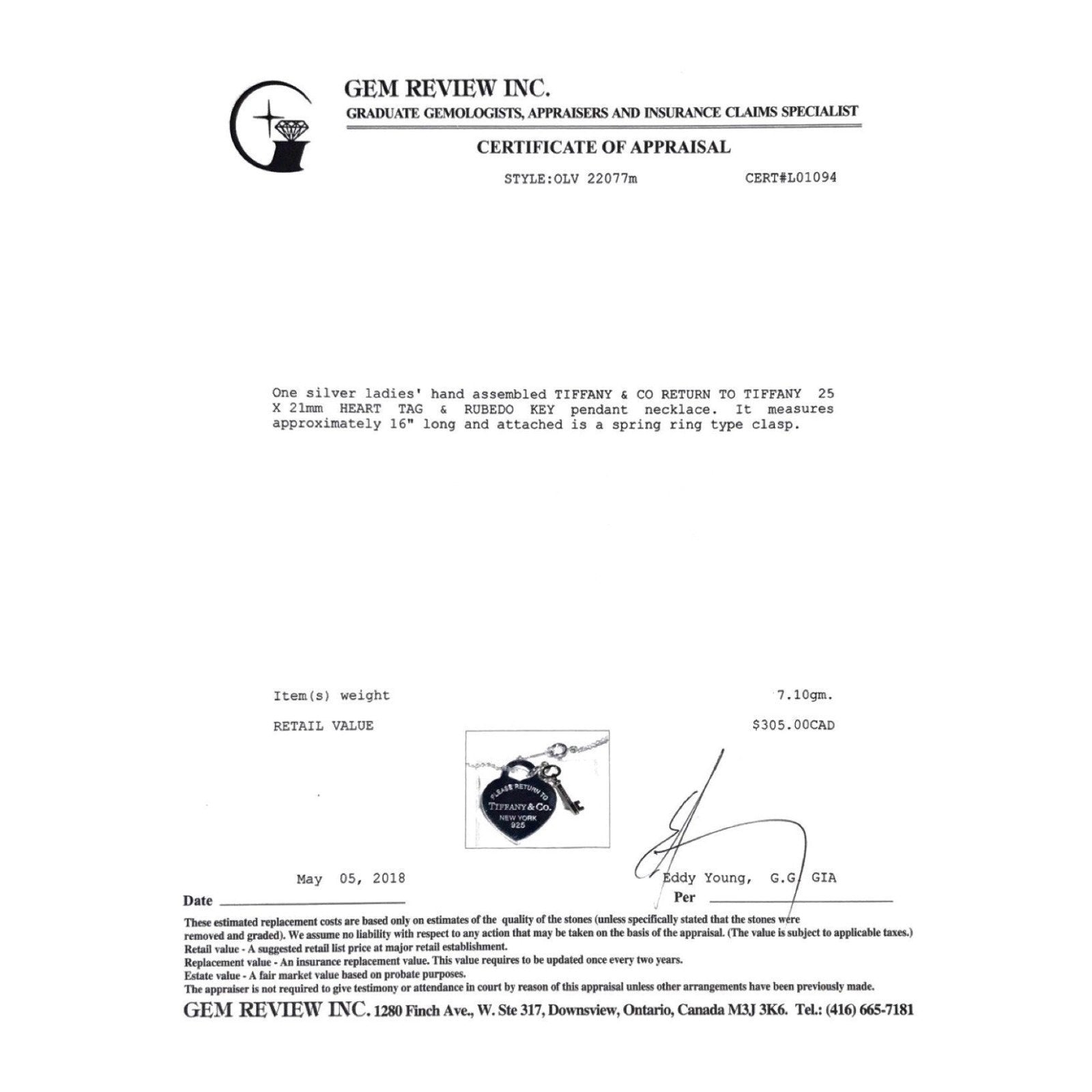 Tiffany & Co. Return to Tiffany Heart Key Pendant Necklace