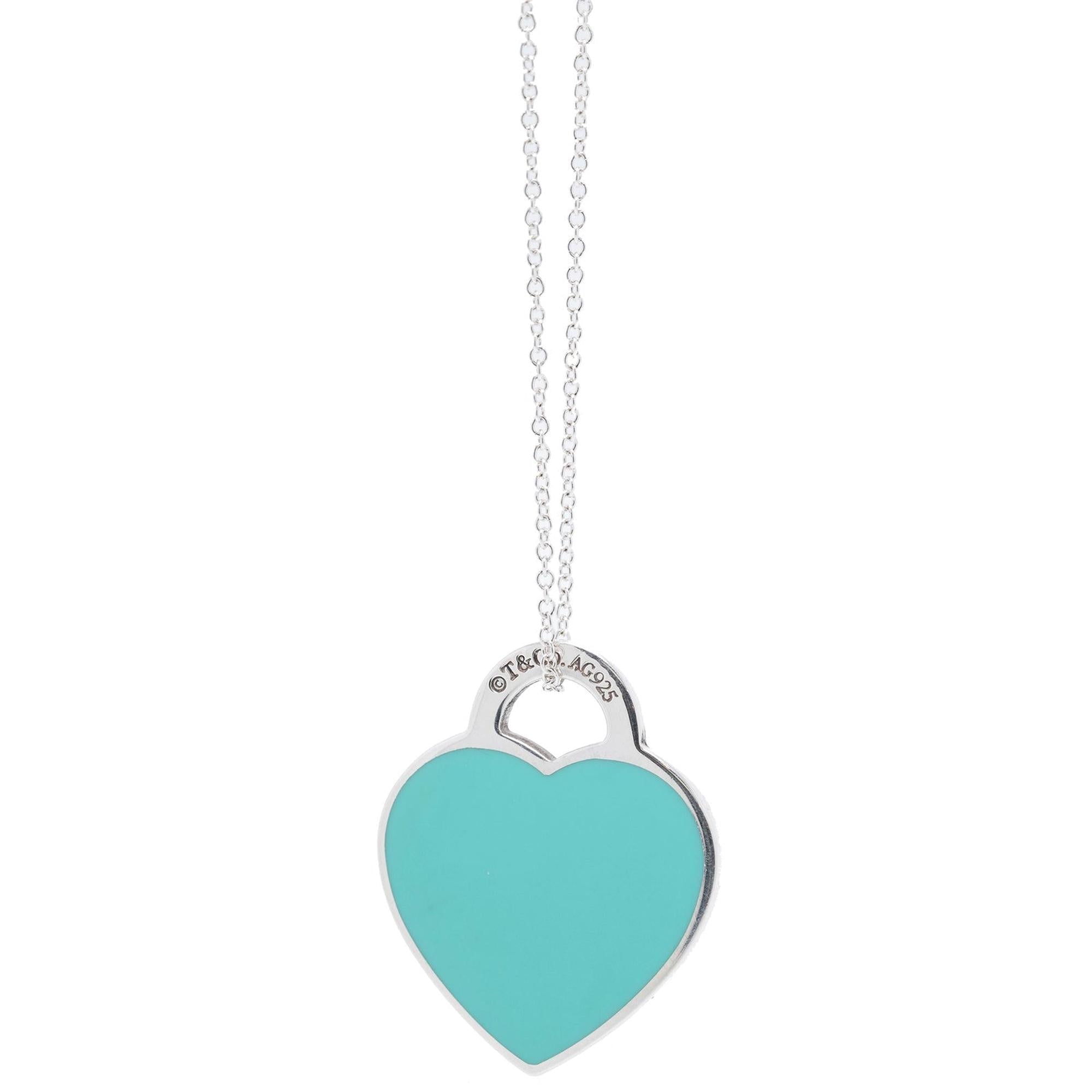 Tiffany & Co. Return to Tiffany Medium Heart Tag Pendant Necklace w/ Blue Enamel